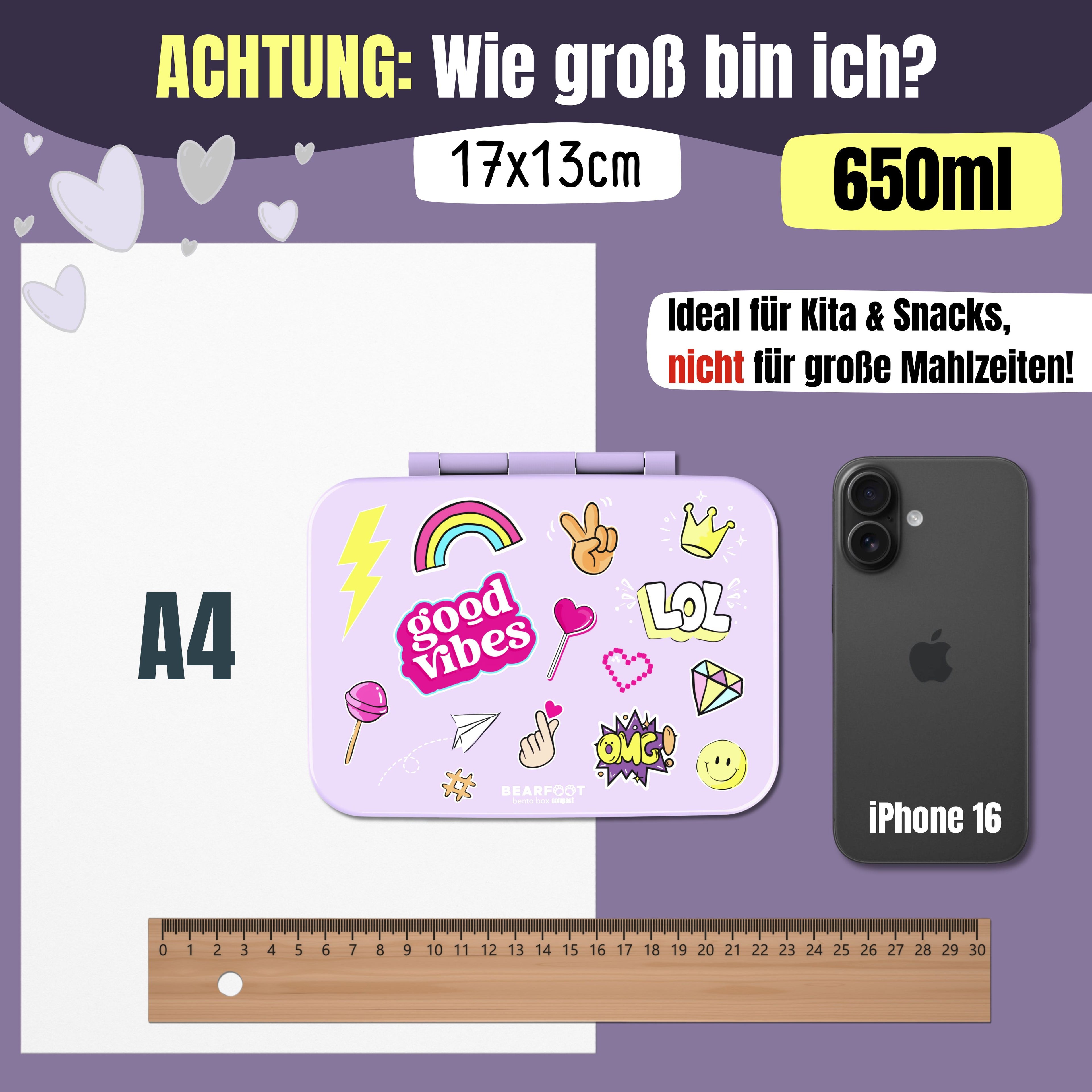 Brotdose mit Fächern, leicht & auslaufsicher - Sticker lila