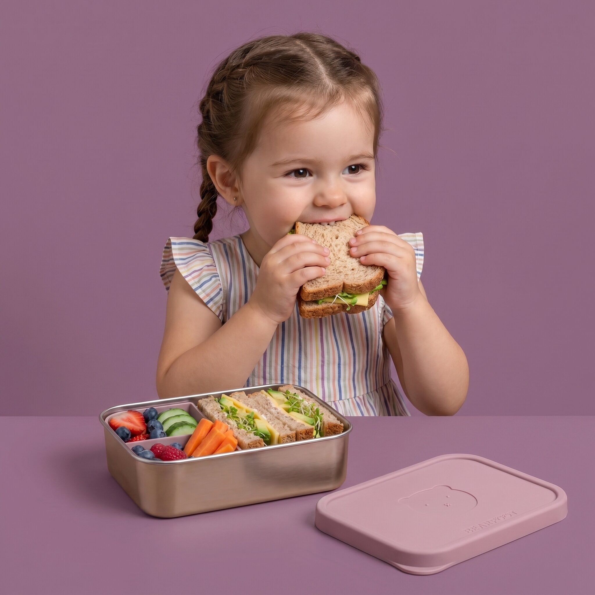 Brotdose Kinder Edelstahl mit Silikoneinsatz - Rosa