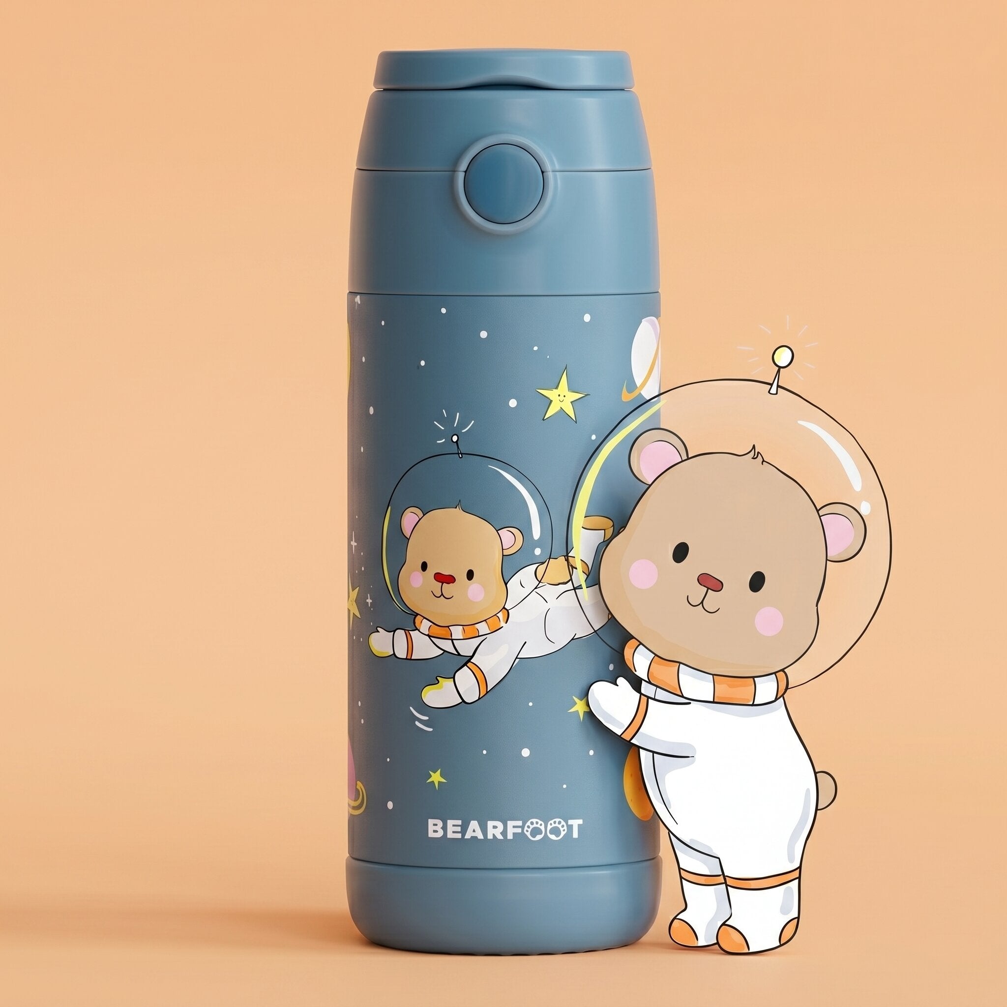 Thermo Kinder Trinkflasche Edelstahl - Astro Bär blau