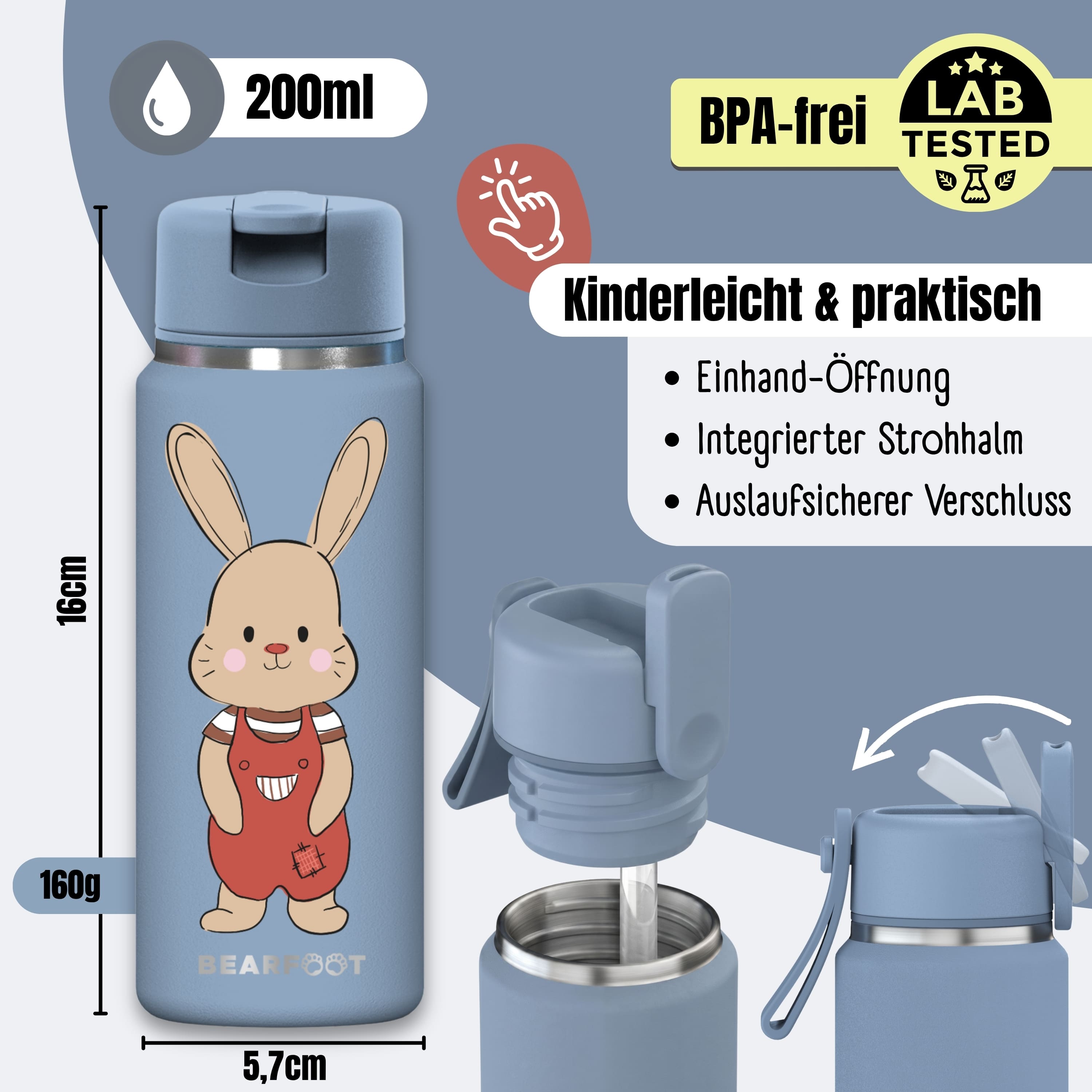 TINY Thermo Kinder Trinkflasche Edelstahl - Hase