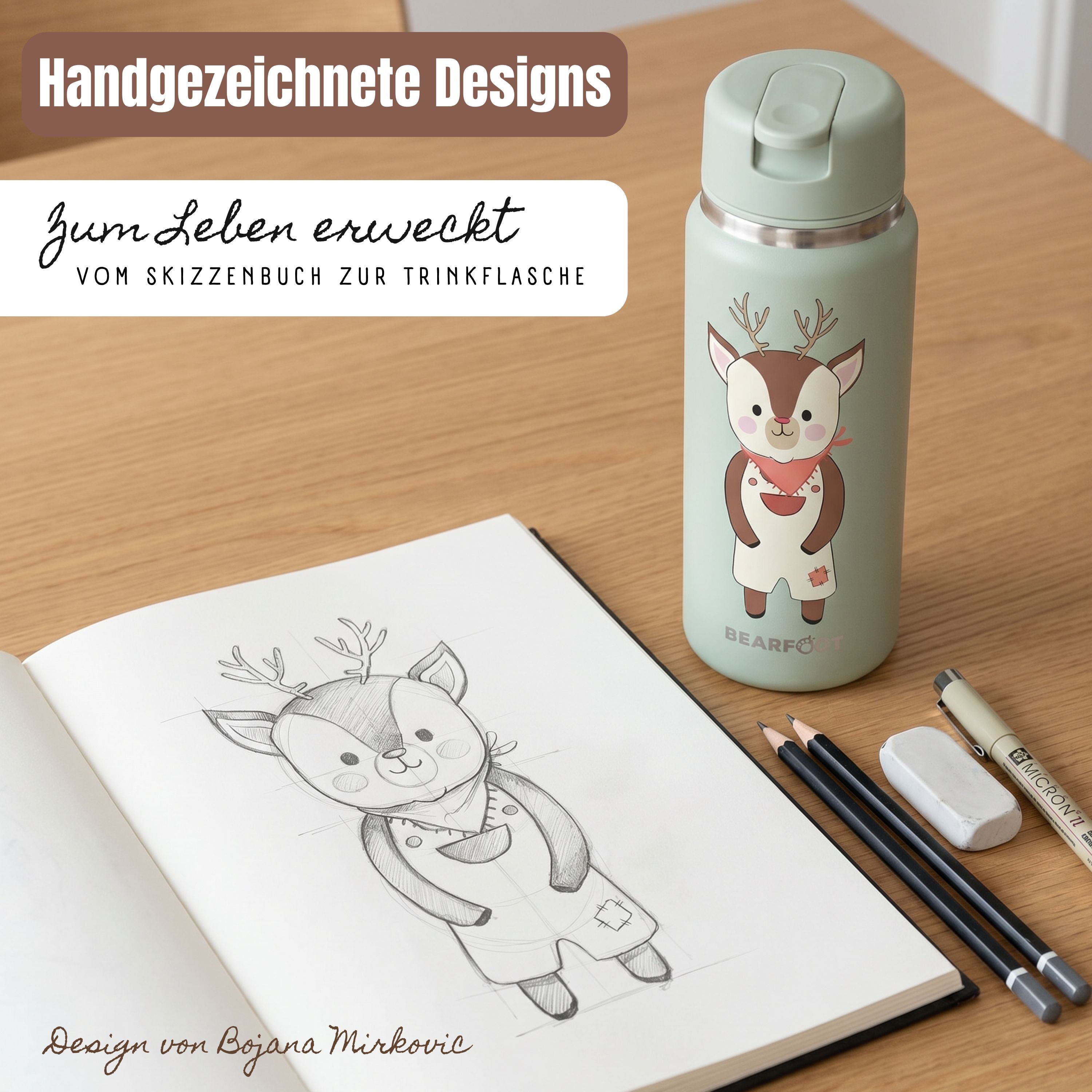 TINY Thermo Kinder Trinkflasche Edelstahl - Reh