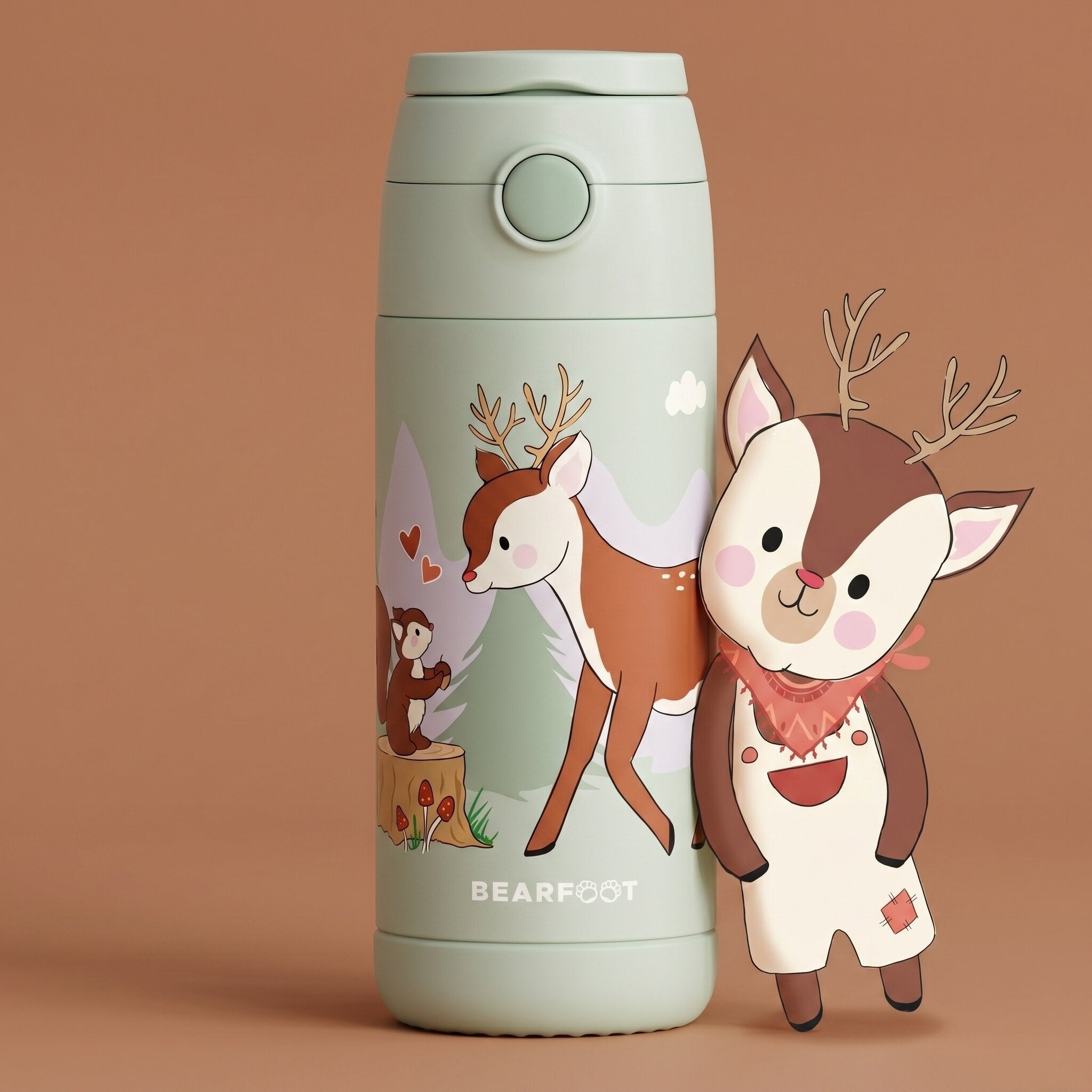 Thermo Kinder Trinkflasche Edelstahl - Reh grün