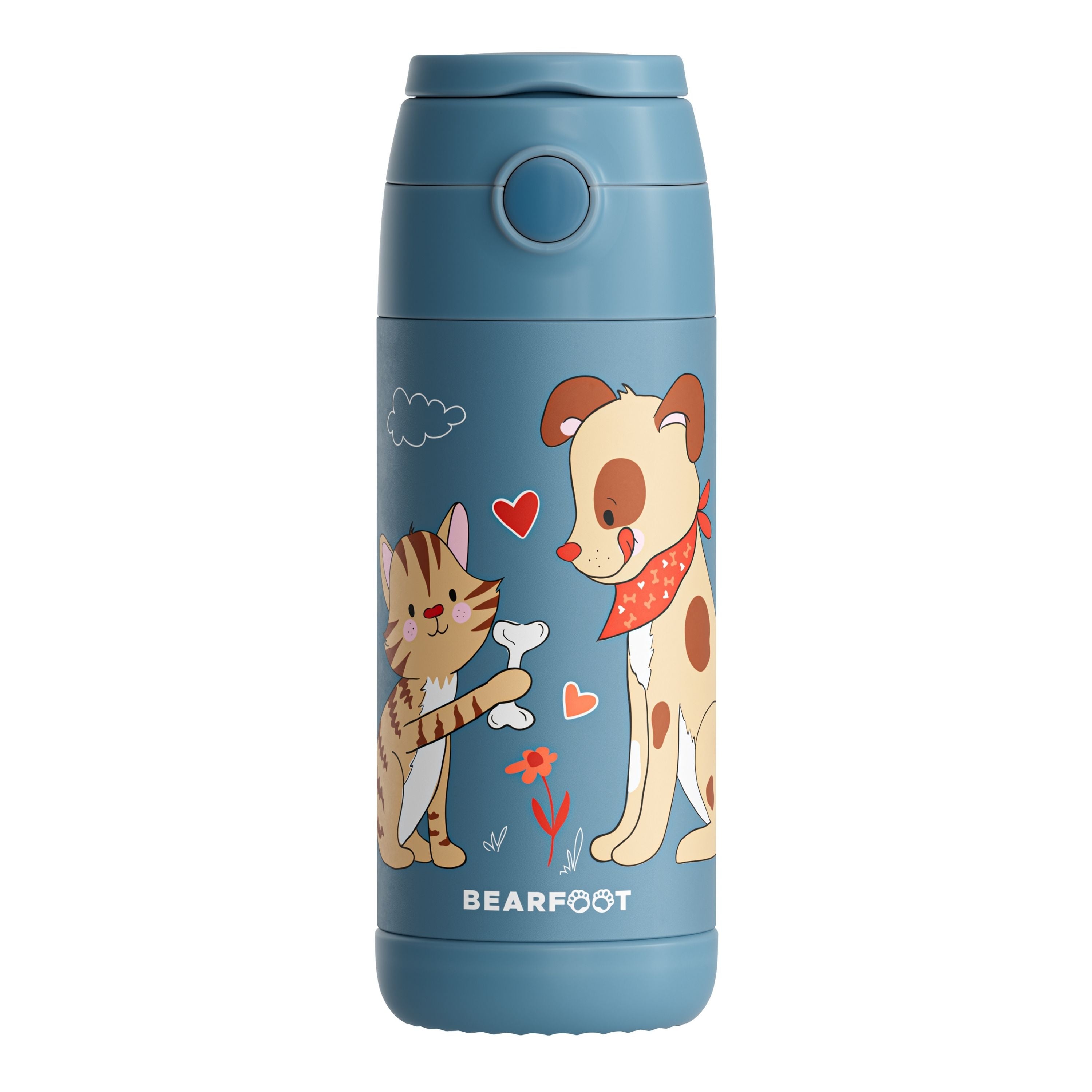 Thermo Kinder Trinkflasche Edelstahl - Hund & Katze blau
