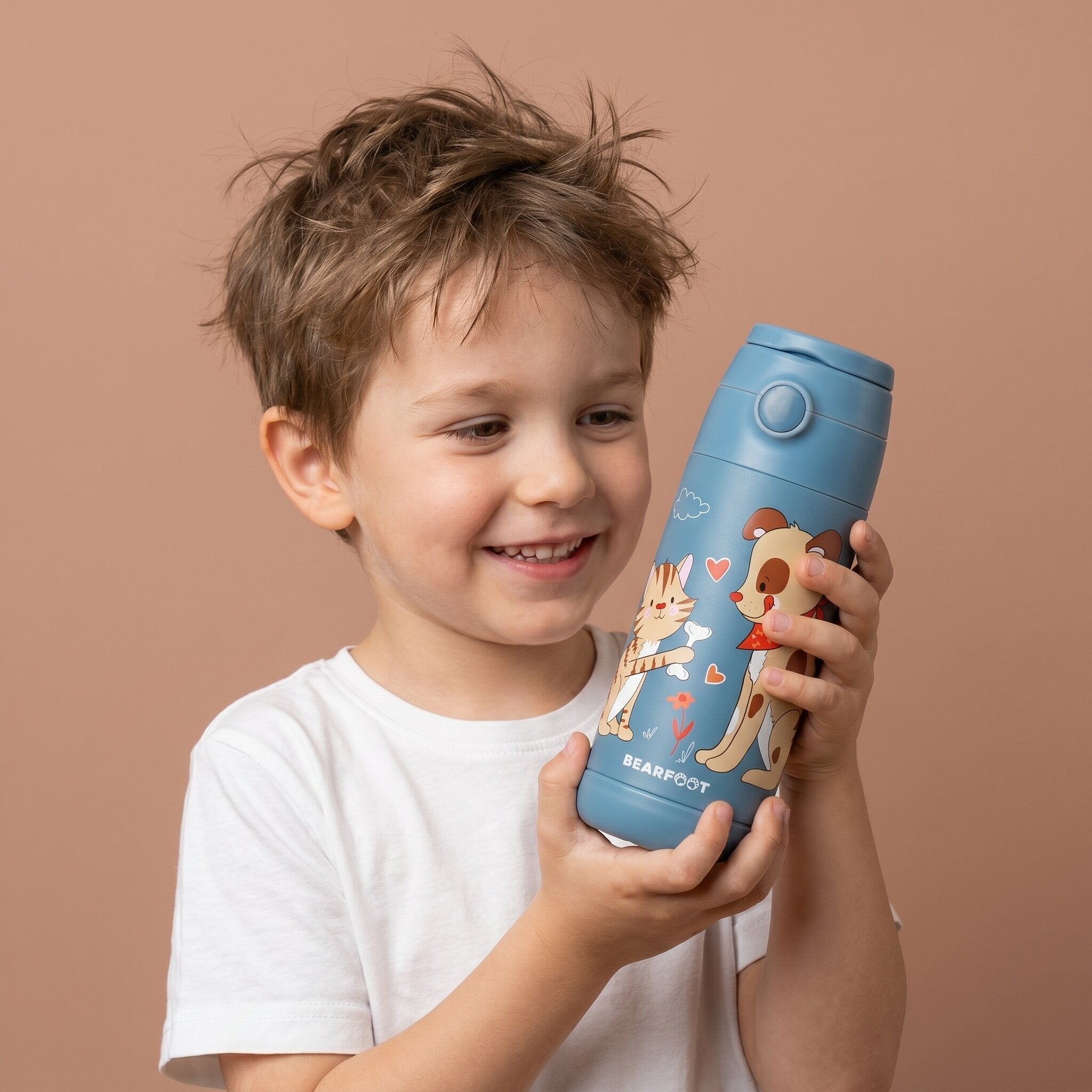 Thermo Kinder Trinkflasche Edelstahl - Hund & Katze blau