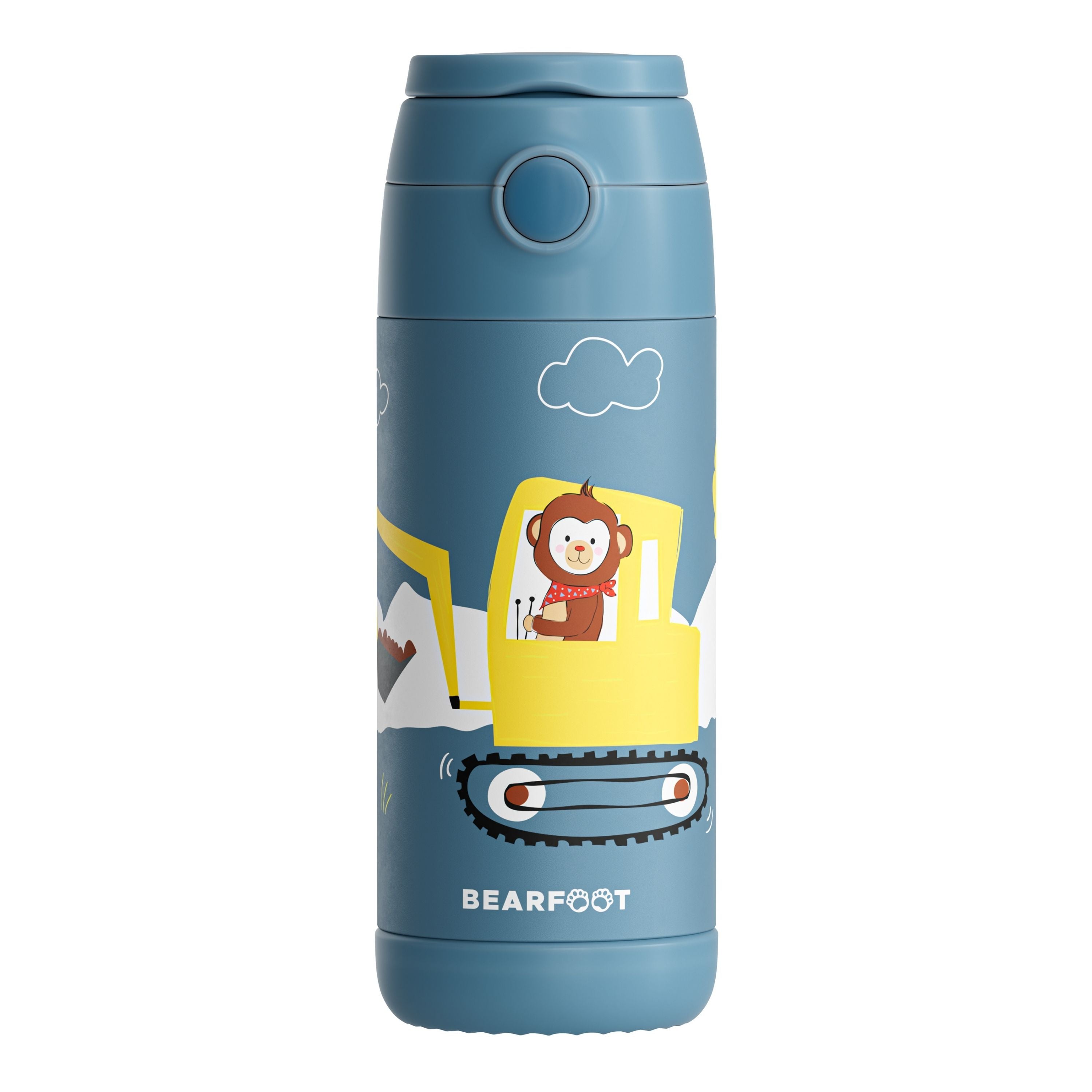 Thermo Kinder Trinkflasche Edelstahl - Bagger Affe blau