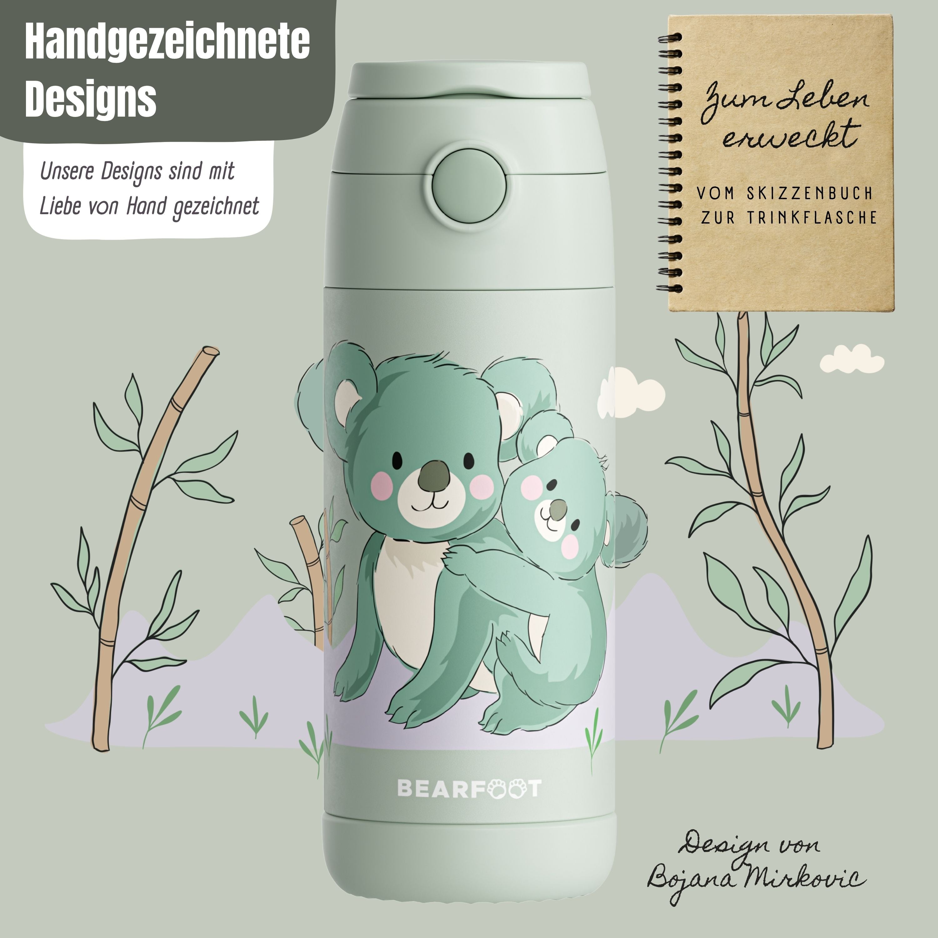 Thermo Kinder Trinkflasche Edelstahl - Koala grün