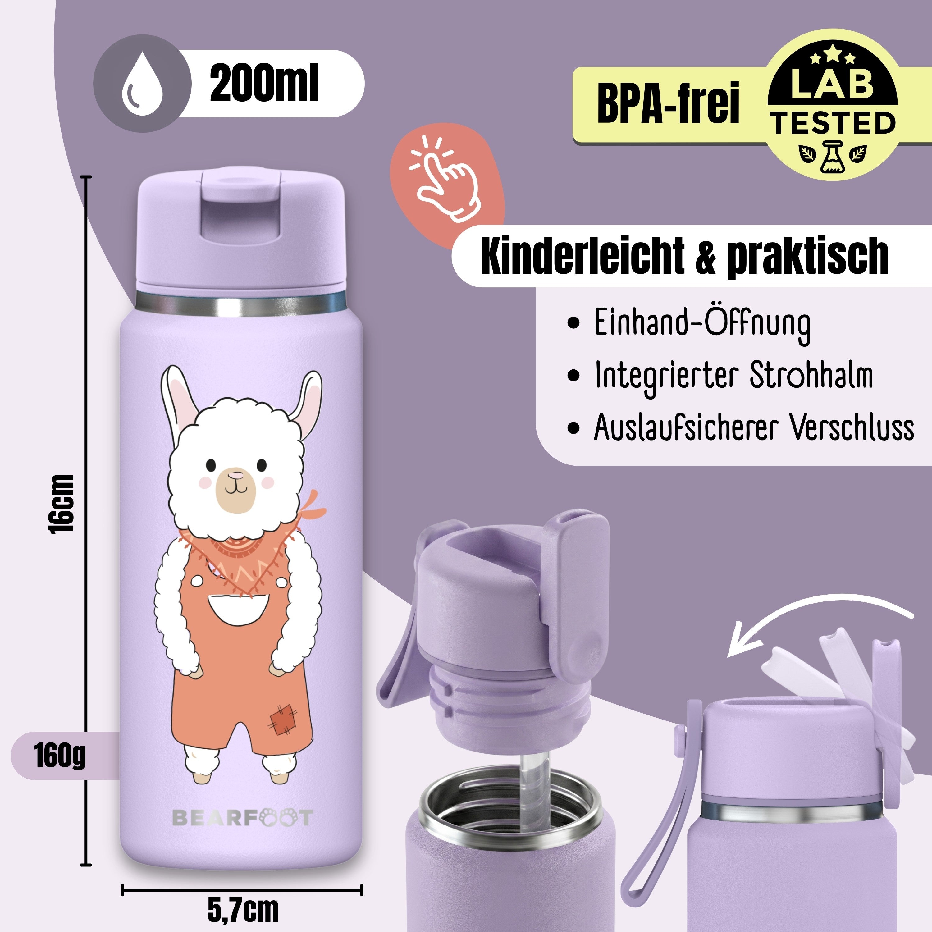 TINY Thermo Kinder Trinkflasche Edelstahl - Lama