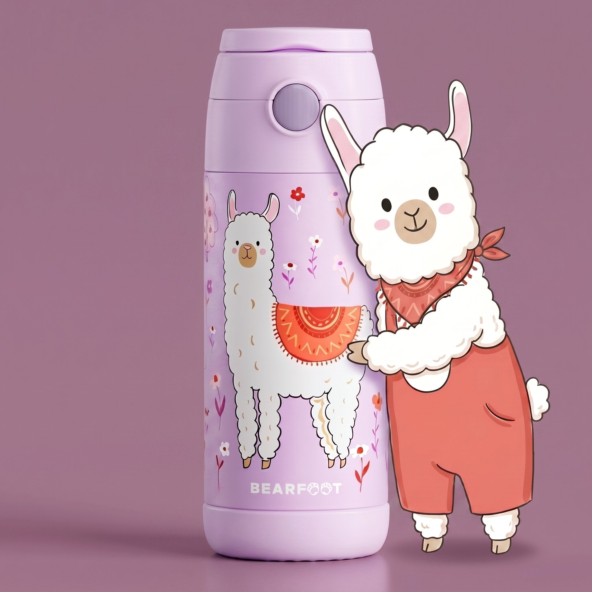 Thermo Kinder Trinkflasche Edelstahl - Lama lila