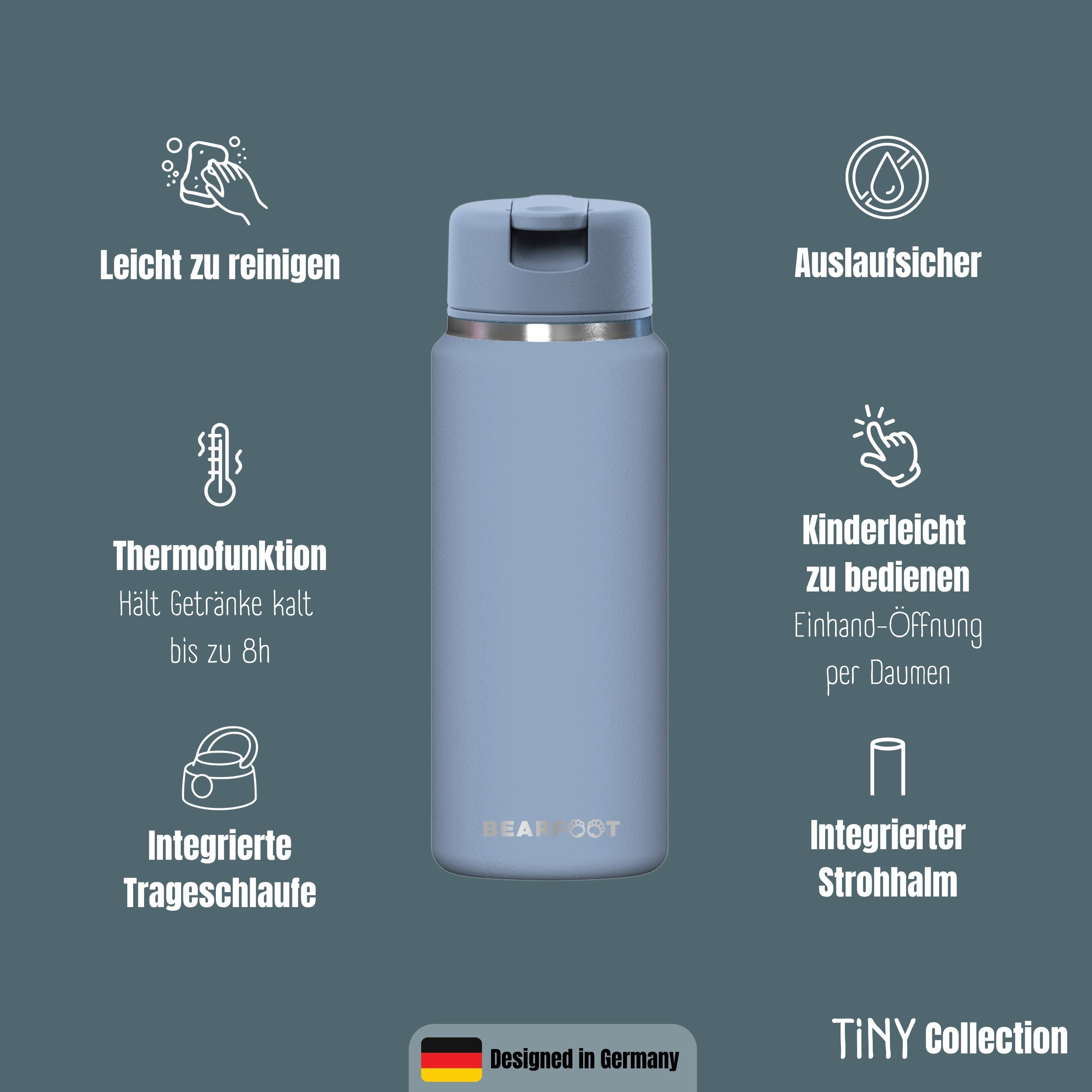TINY Thermo Kinder Trinkflasche Edelstahl - blau