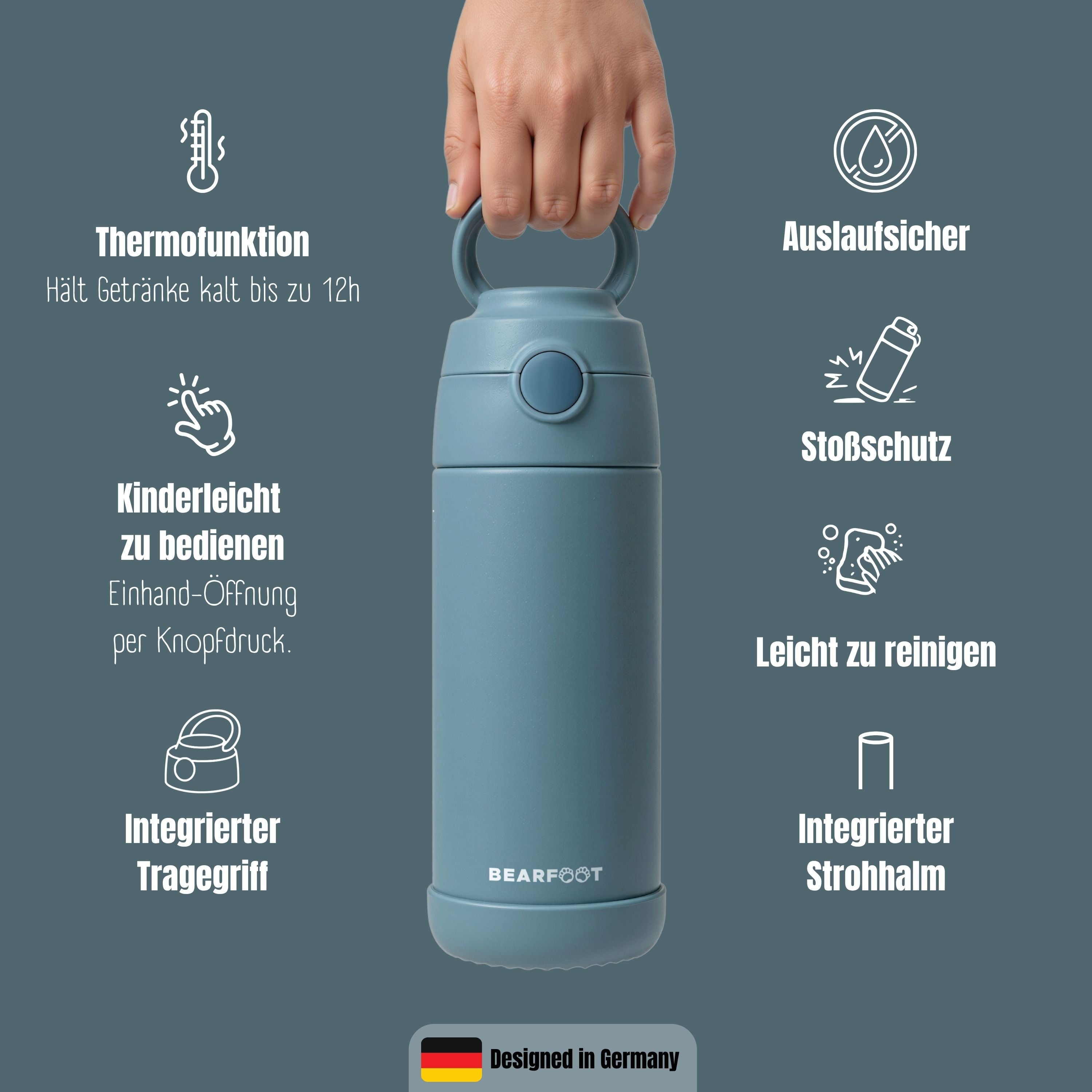 Thermo Kinder Trinkflasche Edelstahl - blau
