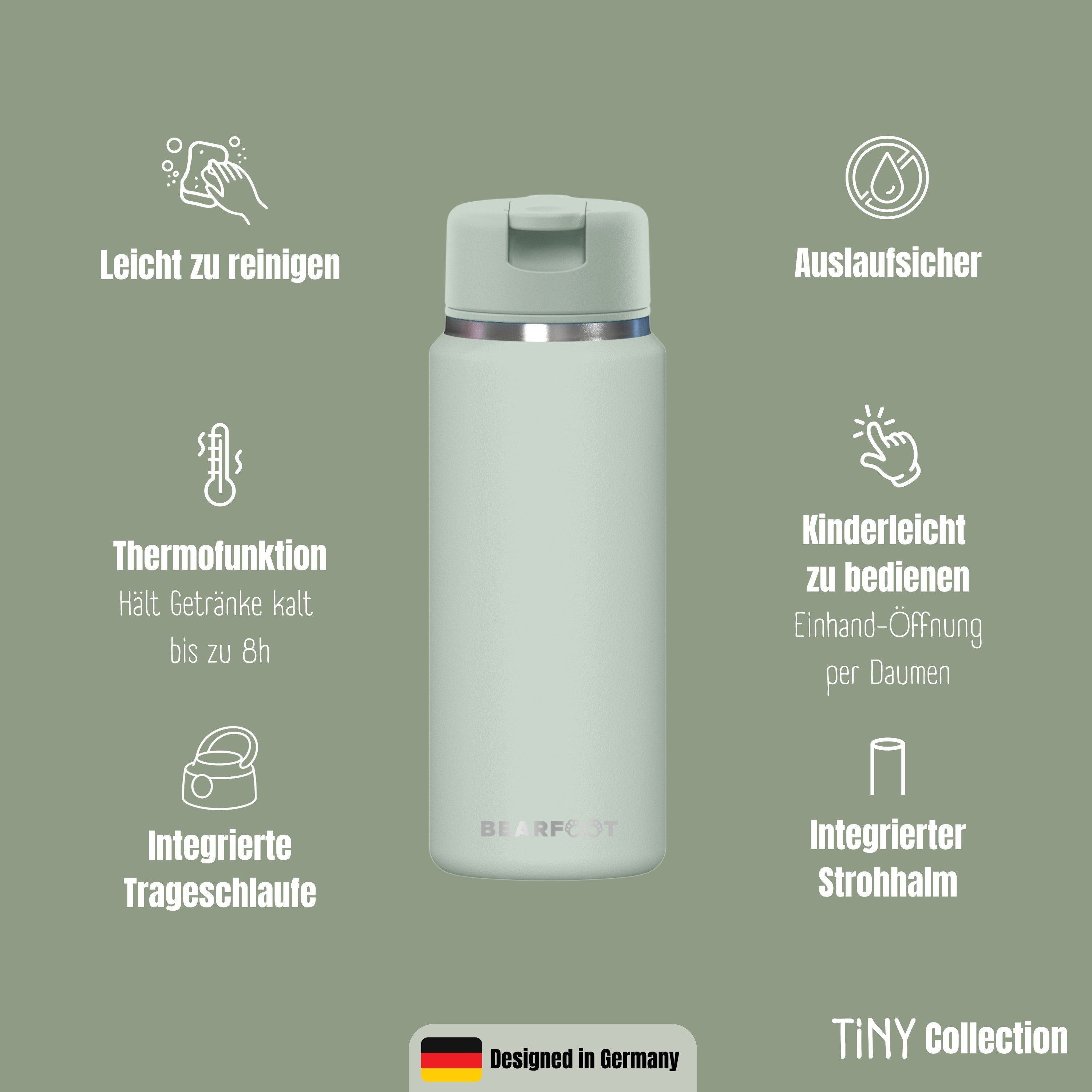 TINY Thermo Kinder Trinkflasche Edelstahl - Grün
