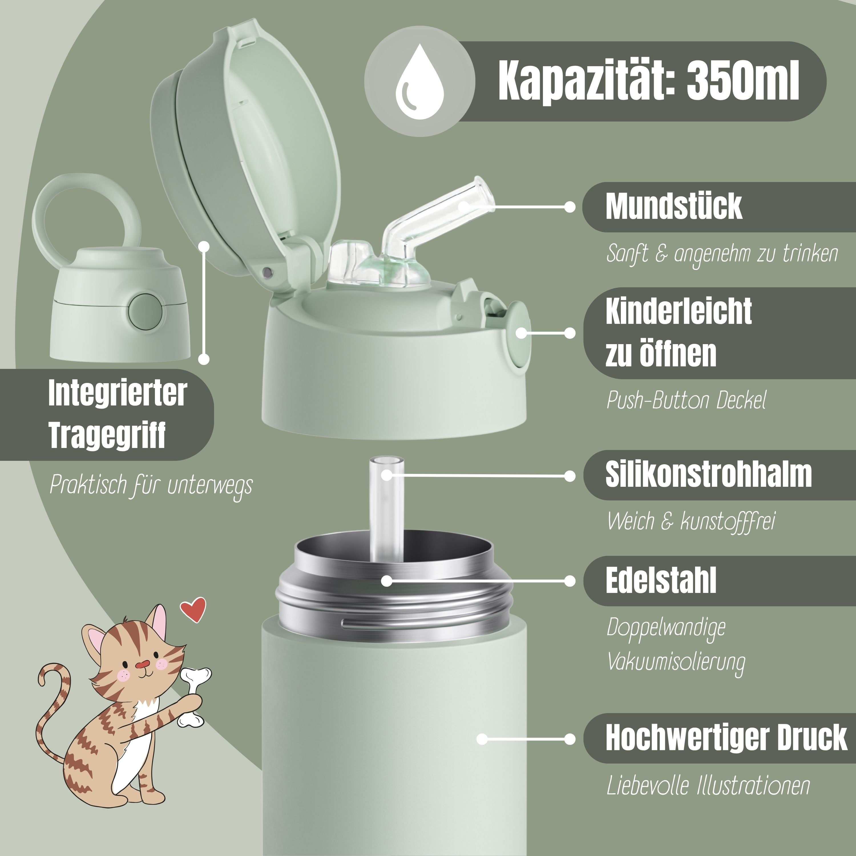 Thermo Kinder Trinkflasche Edelstahl - grün