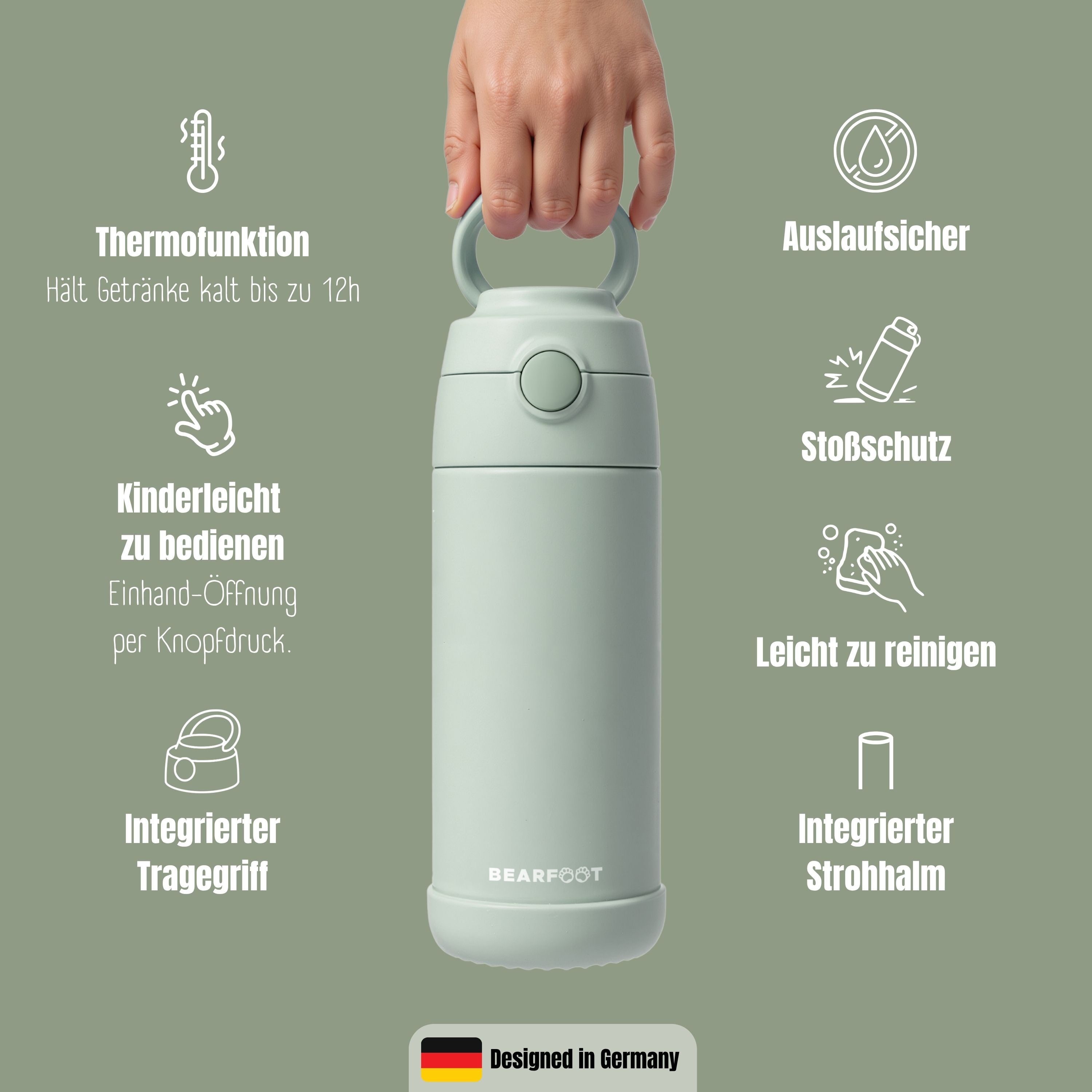 Thermo Kinder Trinkflasche Edelstahl - grün