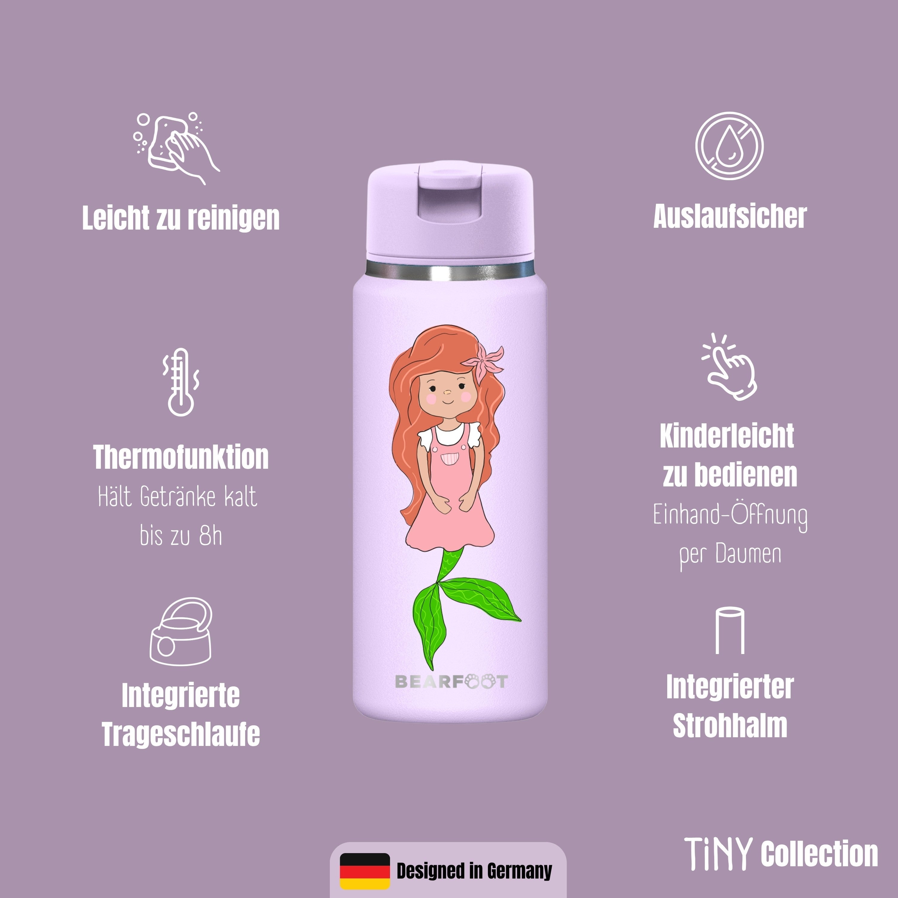 TINY Thermo Kinder Trinkflasche Edelstahl - Meerjungfrau