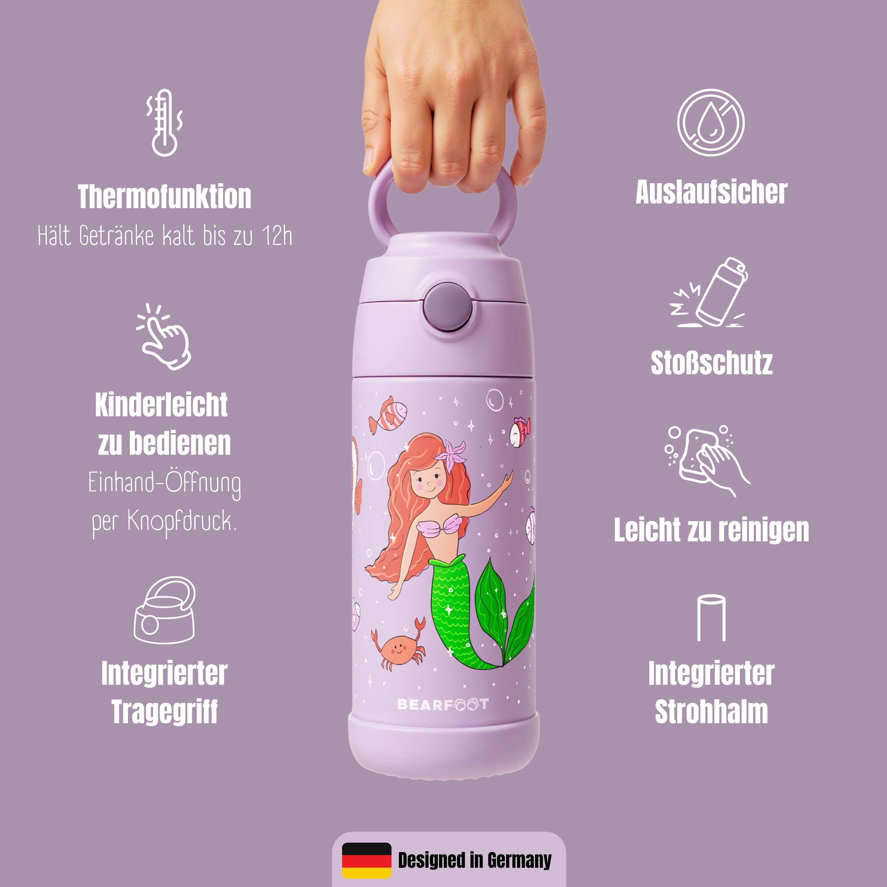 Thermo Kinder Trinkflasche Edelstahl - Meerjungfrau lila