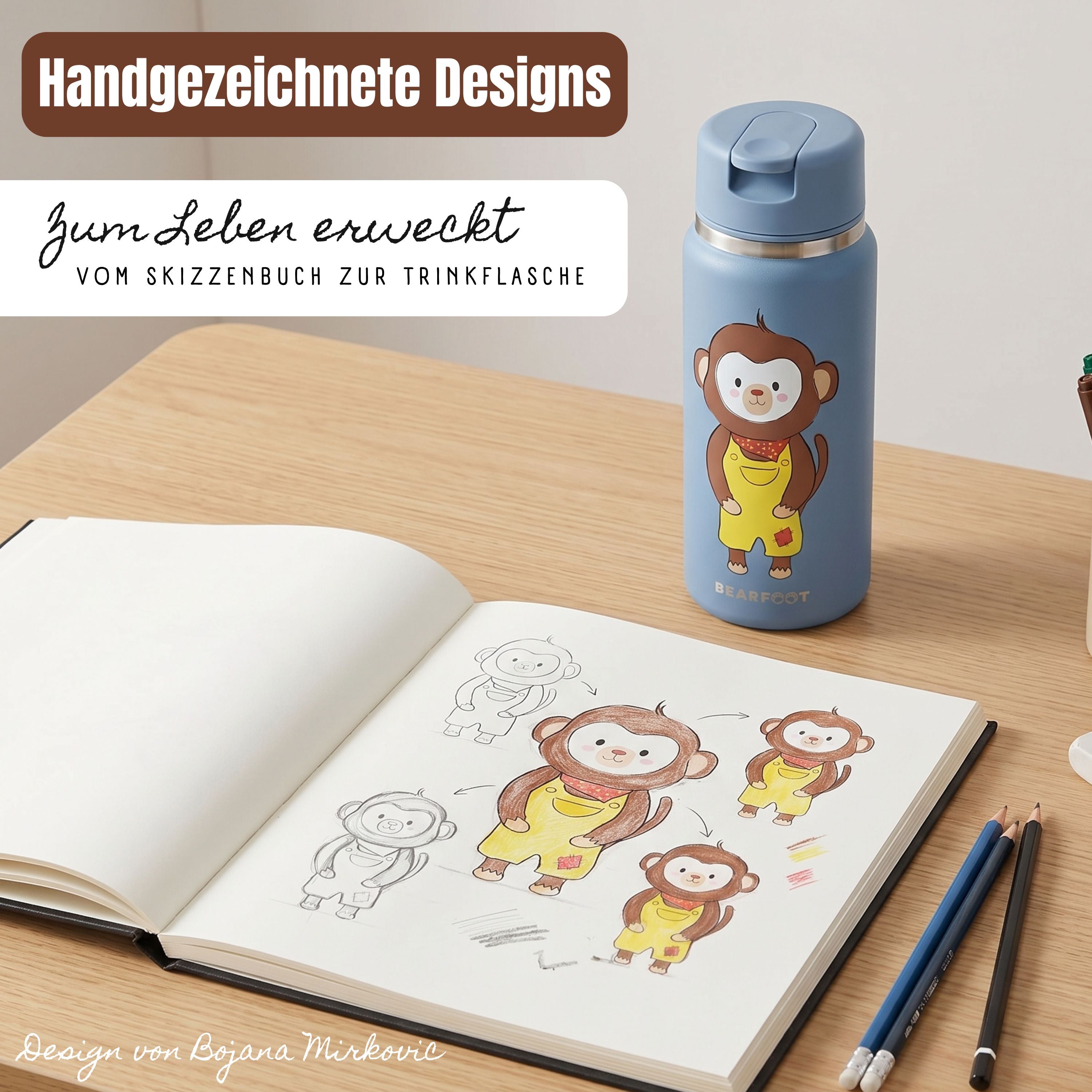 TINY Thermo Kinder Trinkflasche Edelstahl - Affe