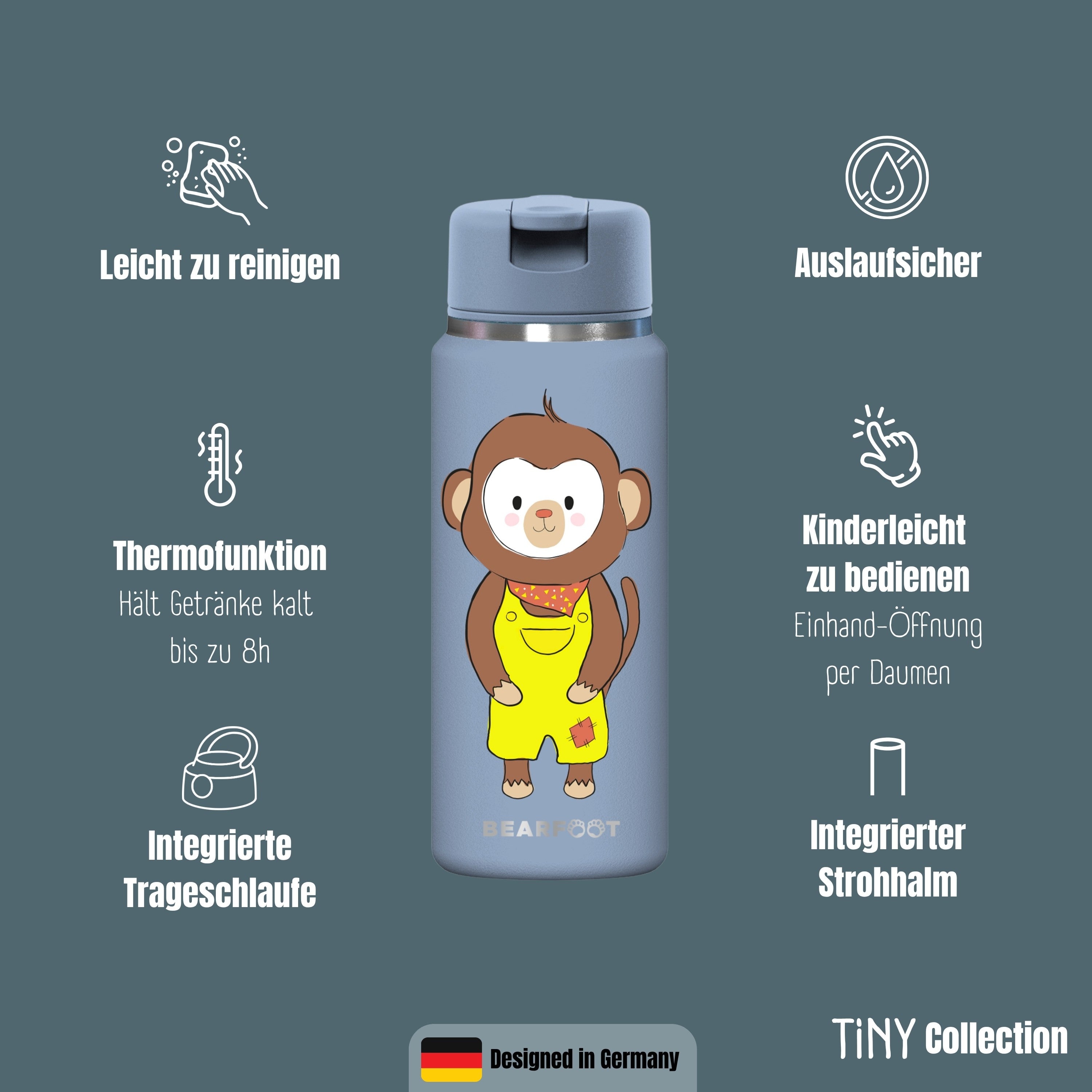 TINY Thermo Kinder Trinkflasche Edelstahl - Affe