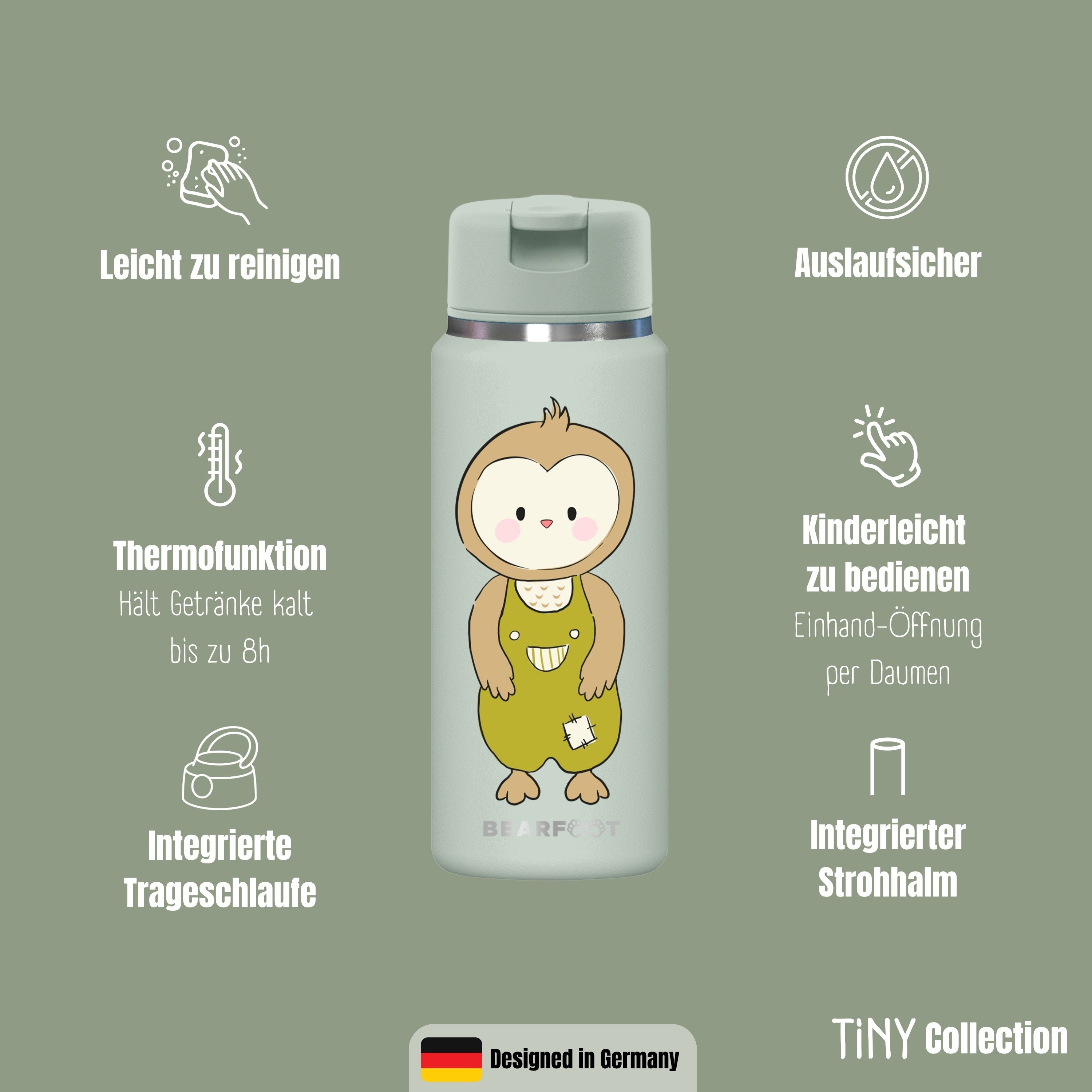 TINY Thermo Kinder Trinkflasche Edelstahl - Eule