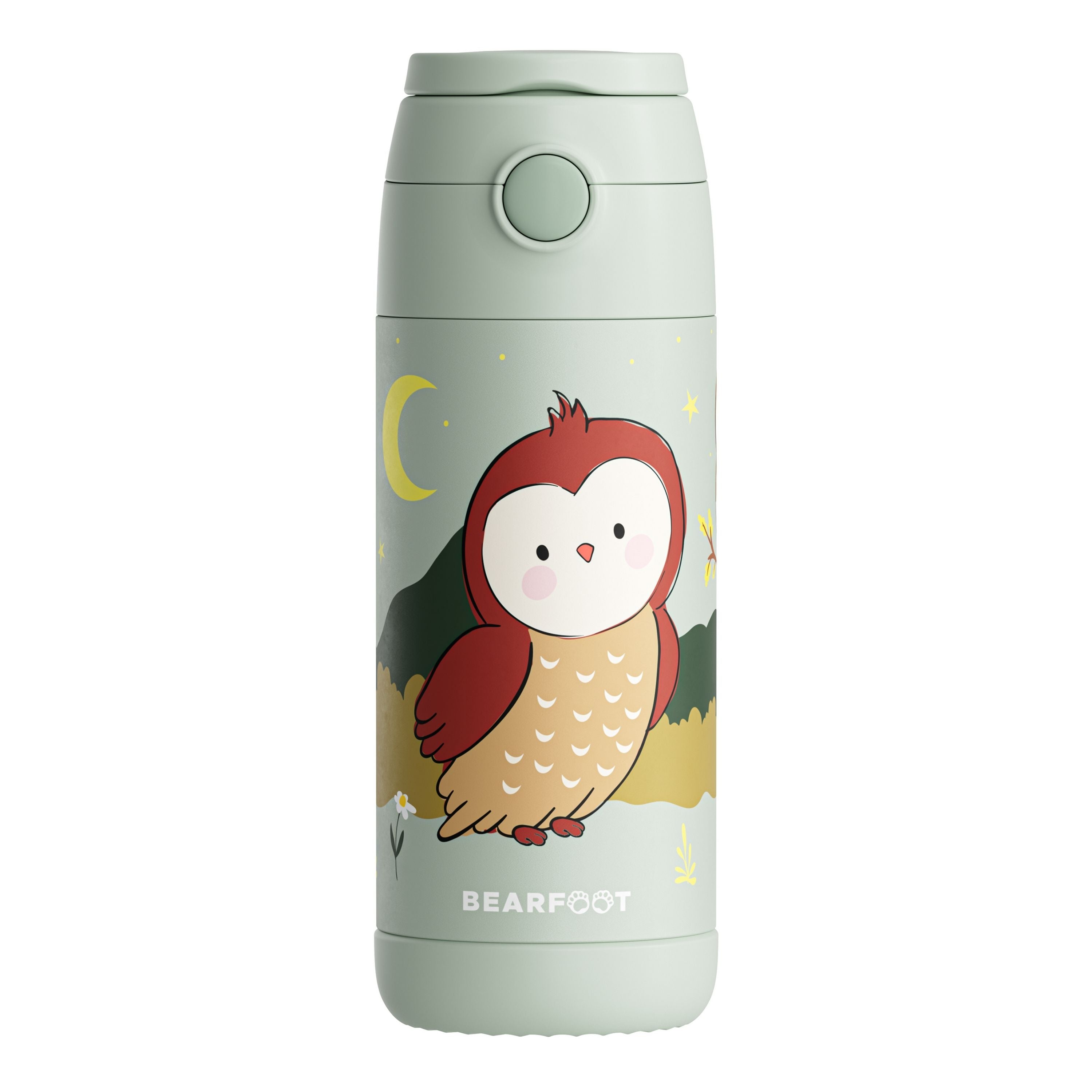 Thermo Kinder Trinkflasche Edelstahl - Eule grün