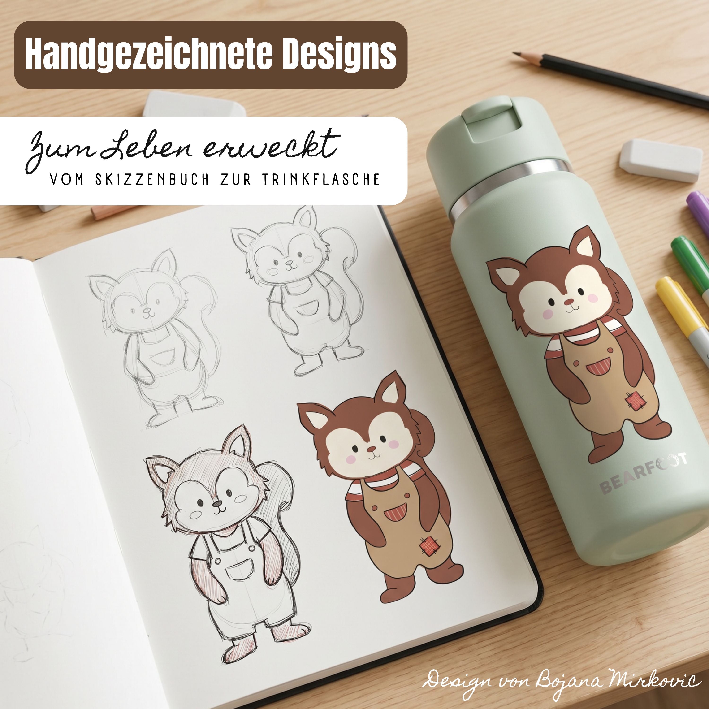 TINY Thermo Kinder Trinkflasche Edelstahl - Eichhörnchen