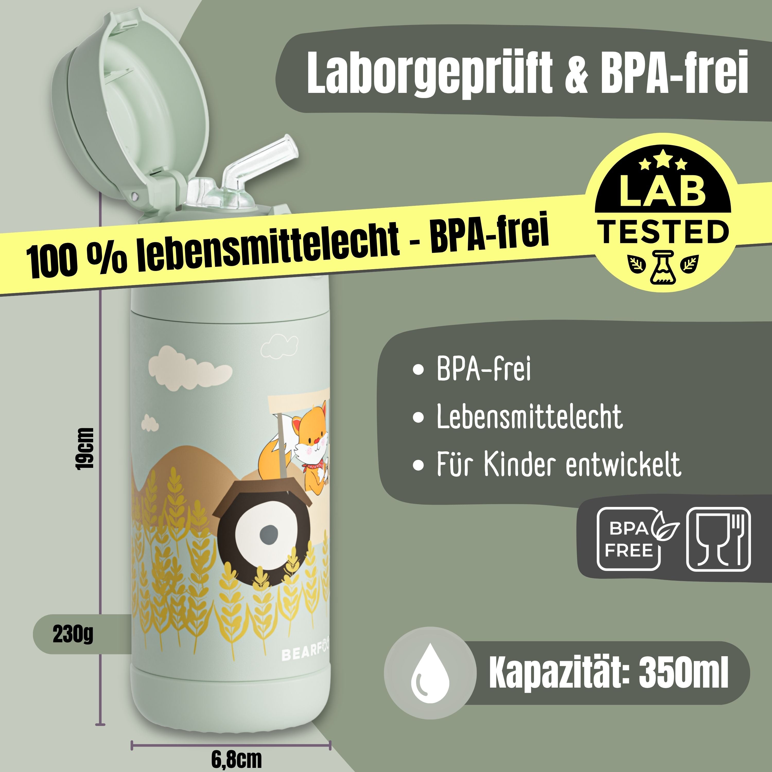 Thermo Kinder Trinkflasche Edelstahl - Traktor grün
