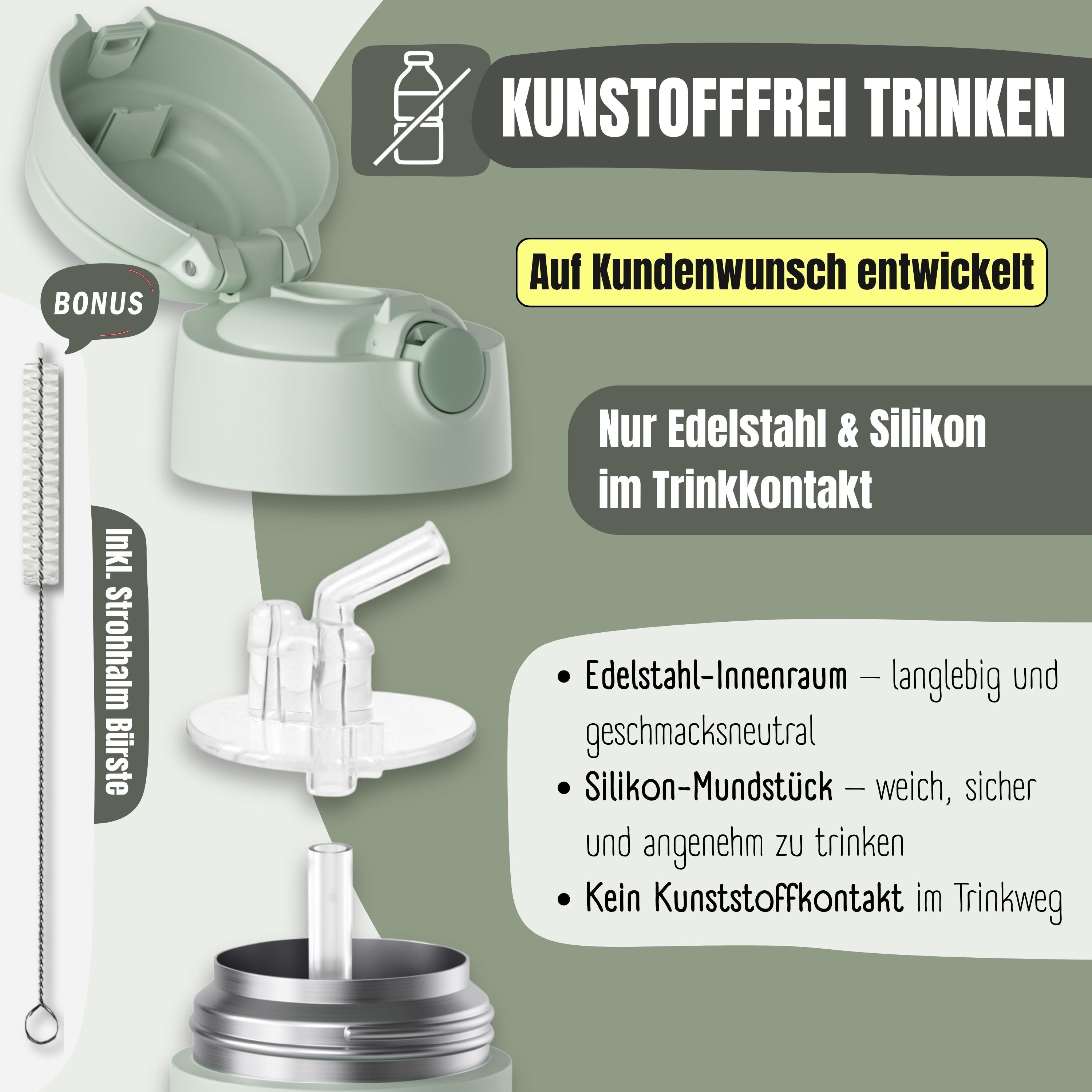 Thermo Kinder Trinkflasche Edelstahl - Traktor grün