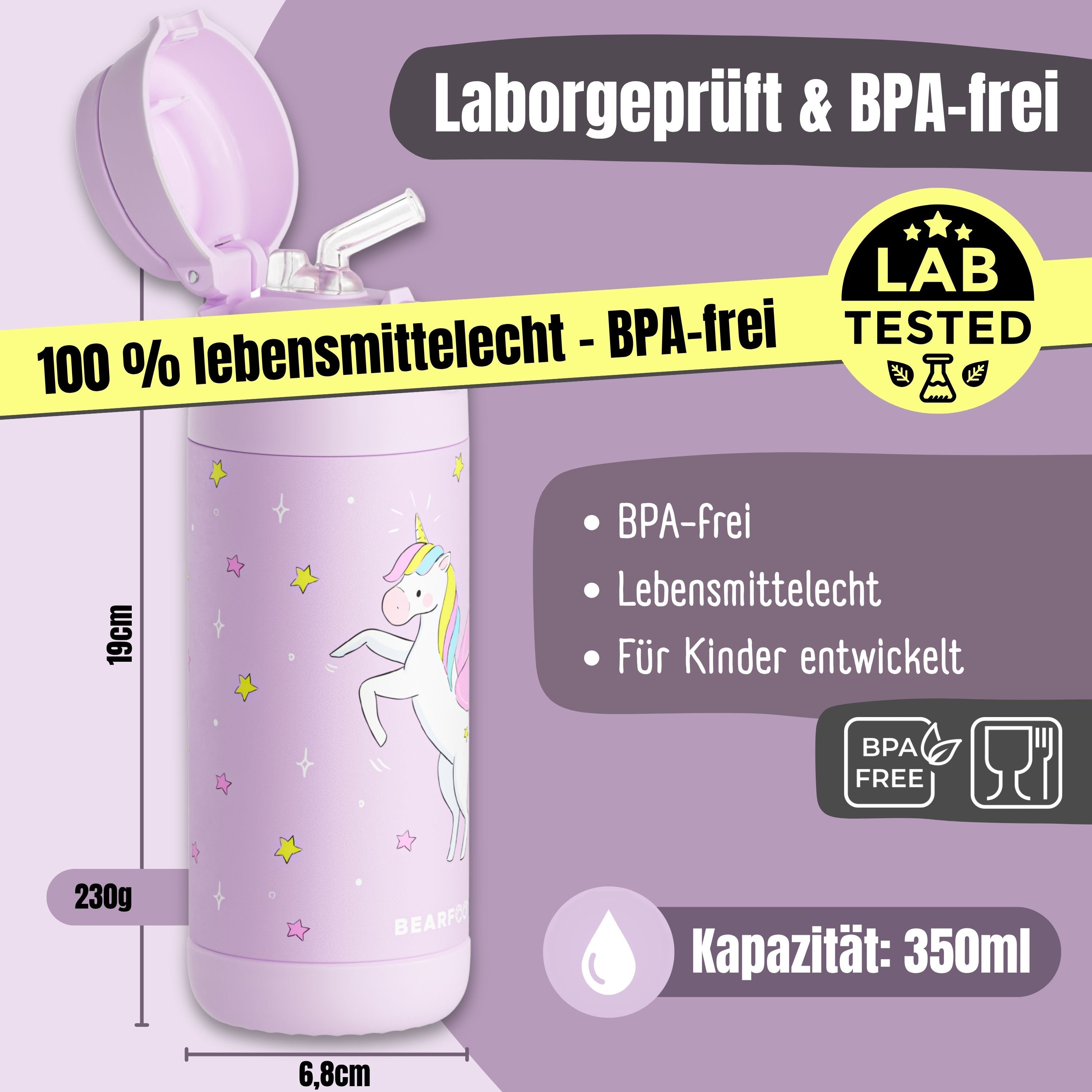 Thermo Kinder Trinkflasche Edelstahl - Einhorn lila