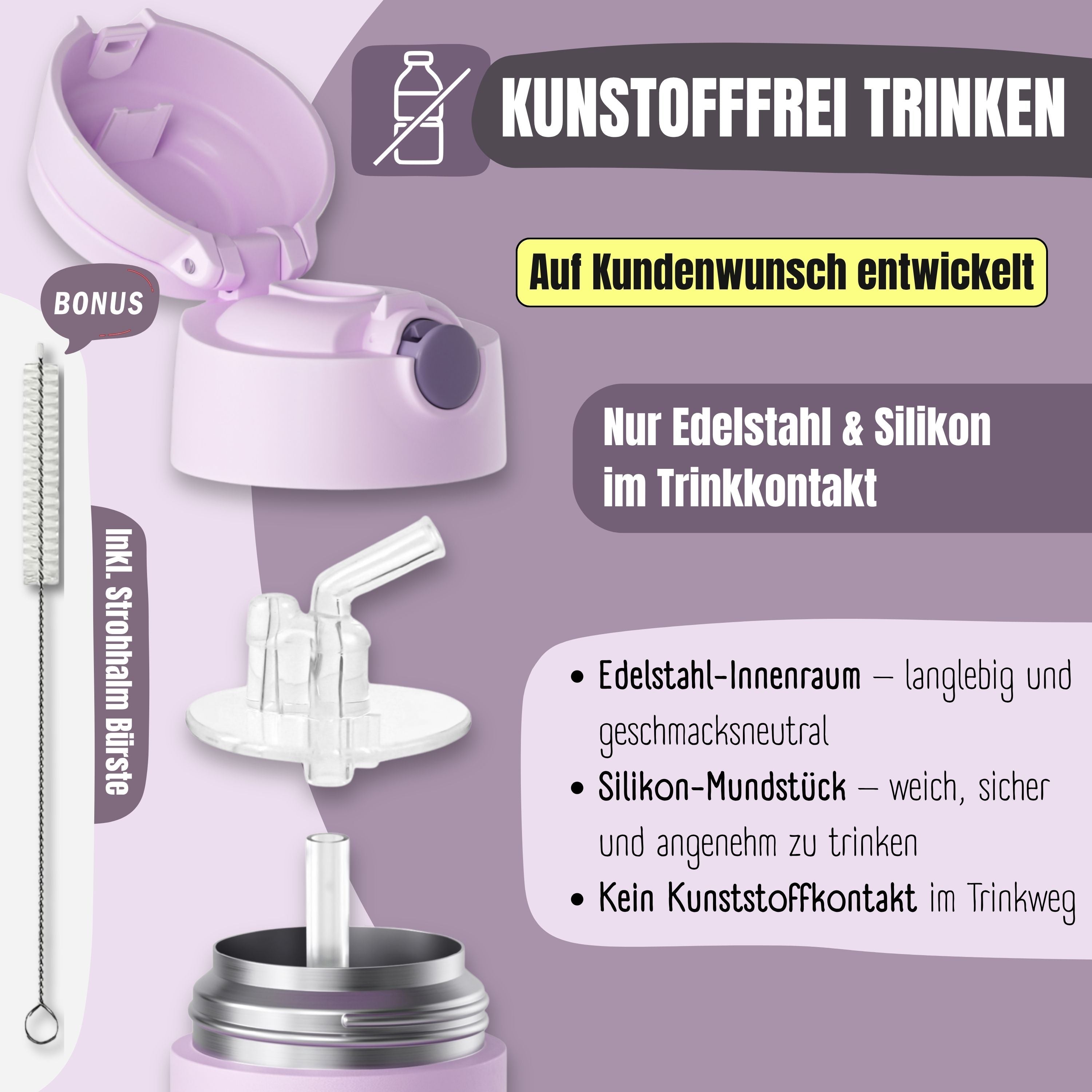 Thermo Kinder Trinkflasche Edelstahl - Einhorn lila