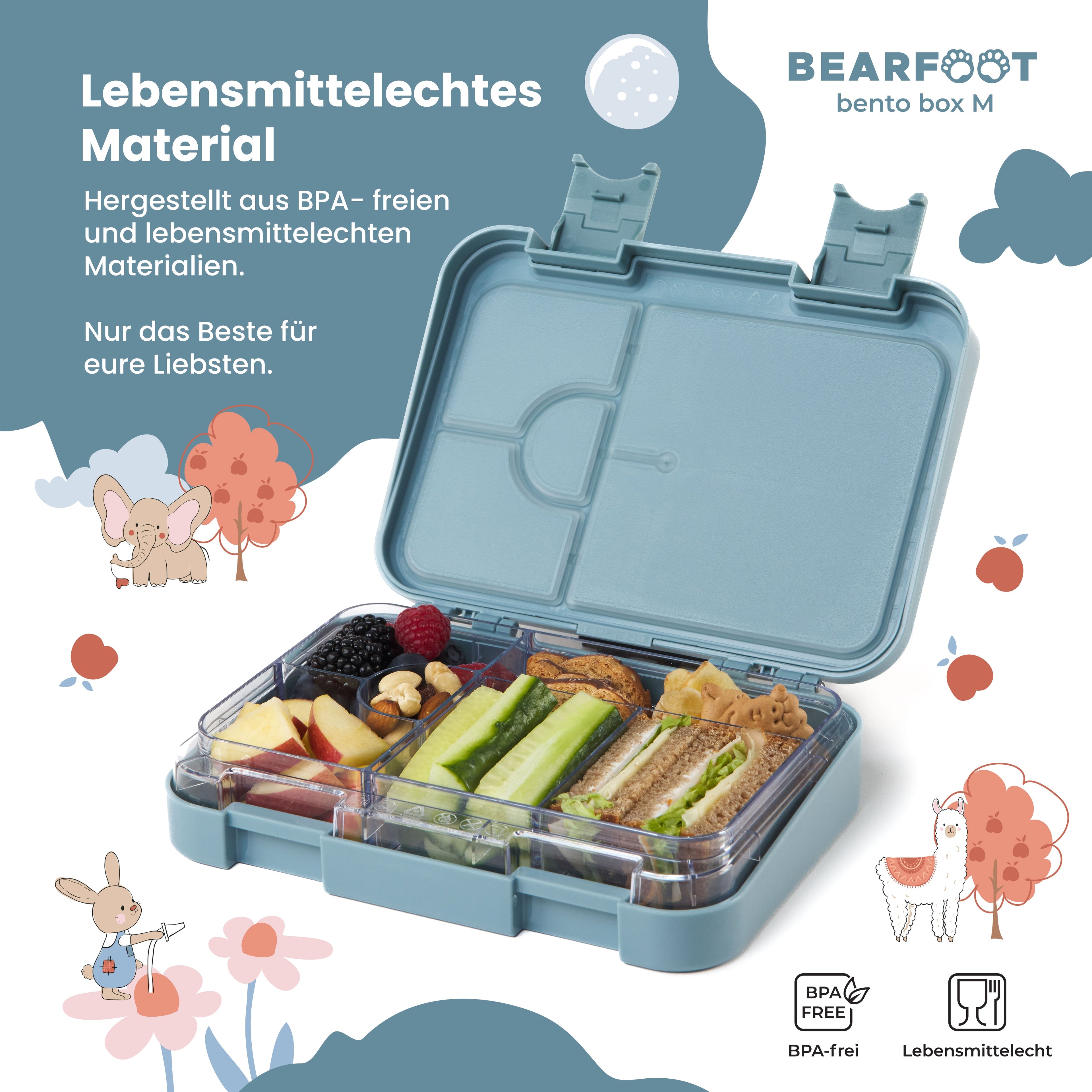 Boîte à lunch enfant avec compartiments, boîte à lunch, boîte à bento - bleu singe