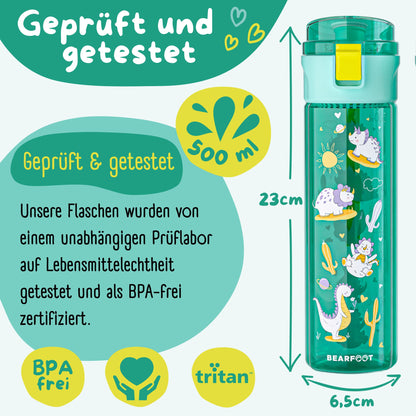 Trinkflasche Kinder, 500ml, leicht - Dinos-mint