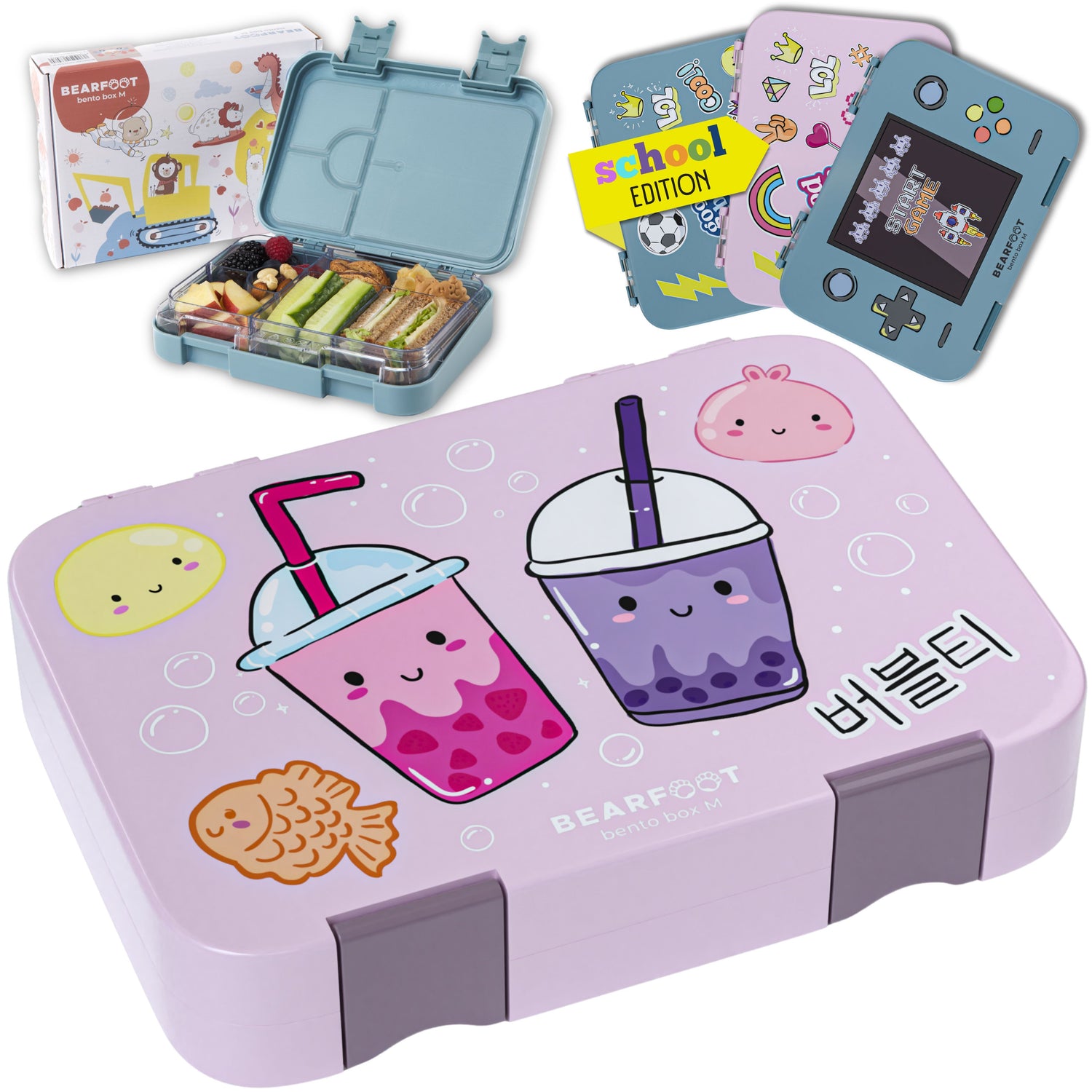 Fiambrera infantil con compartimentos, lonchera - BubbleTea Purple