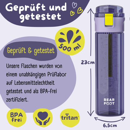 Botella para niños, 500 ml, clara - logo violeta