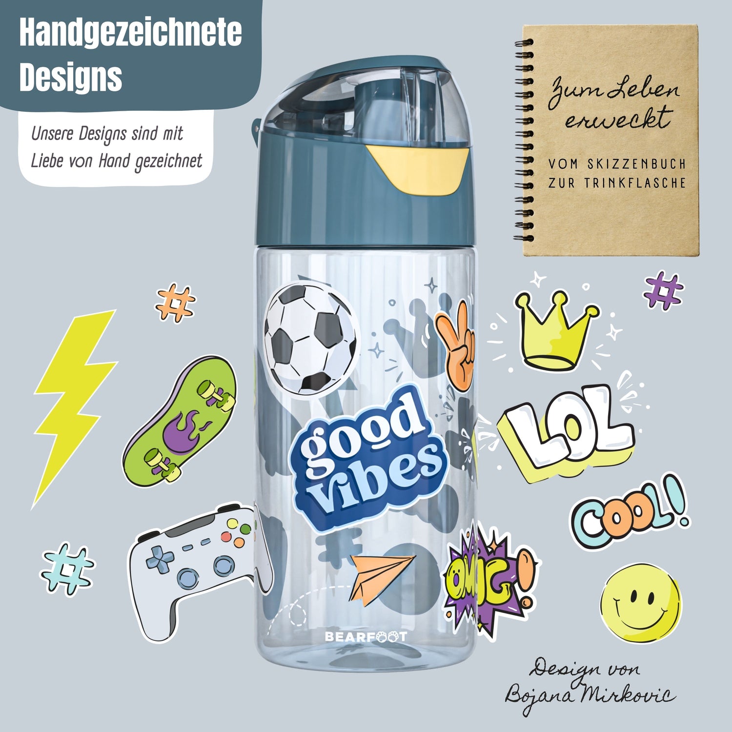 Drinkfles kinder light waterfles - sticker blauw