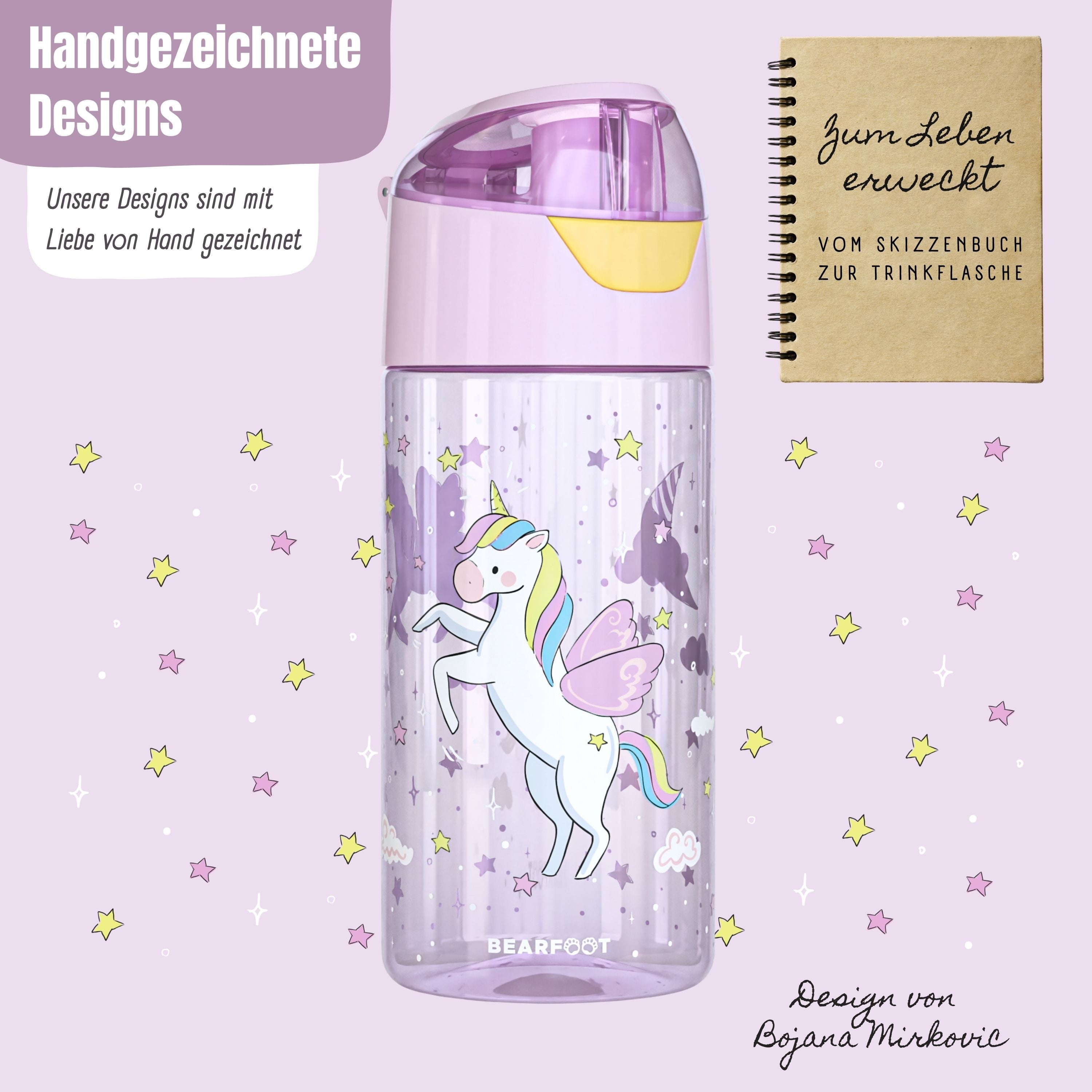 Trinkflasche Kinder, leichte Wasserflasche - Einhorn