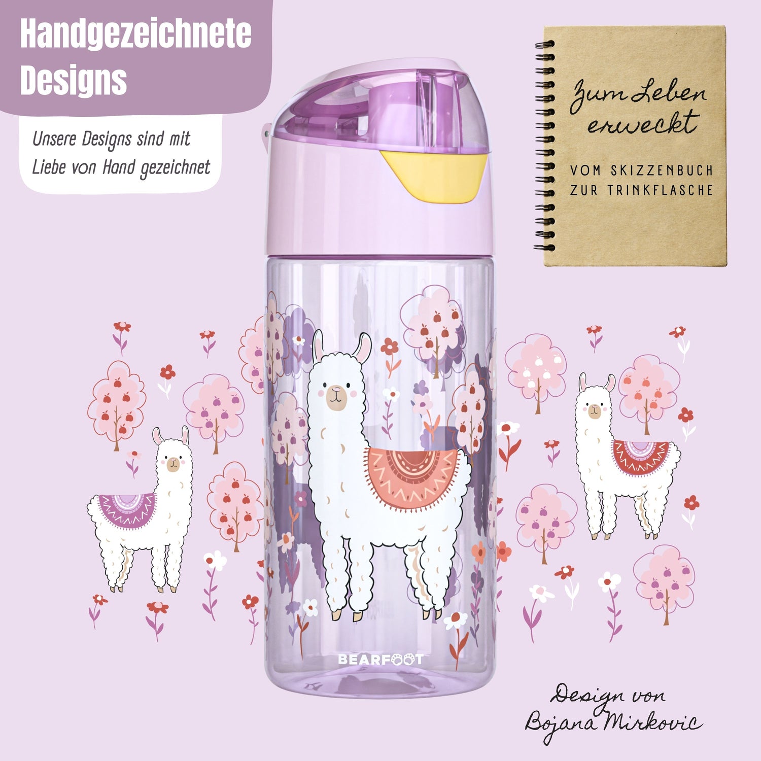 Børnevandflaske, letvægtsvandflaske - lama