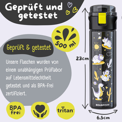 Børne drikkedunk, 500ml, lys - dinosaurer sort