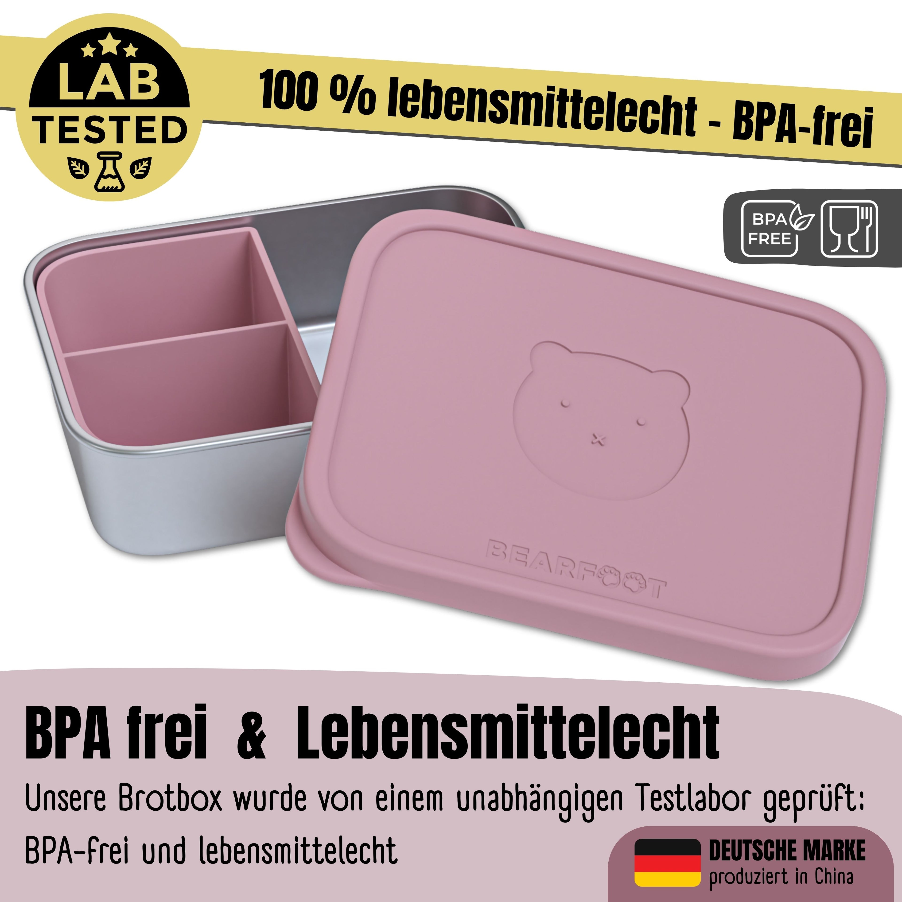 Brotdose Kinder Edelstahl mit Silikoneinsatz - Rosa