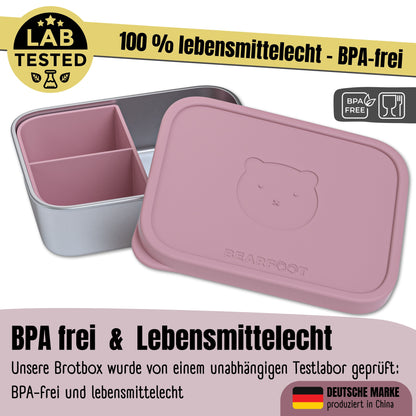 Brotdose Kinder Edelstahl mit Silikoneinsatz - Rosa