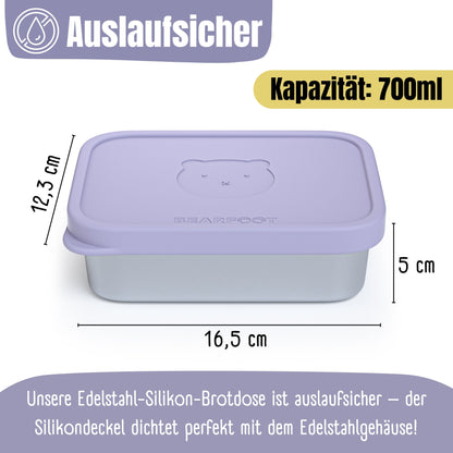 Brotdose Kinder Edelstahl mit Silikoneinsatz - Lavendel