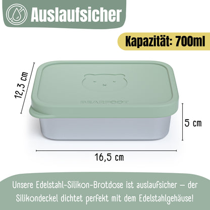 Brotdose Kinder Edelstahl mit Silikoneinsatz - Salbei