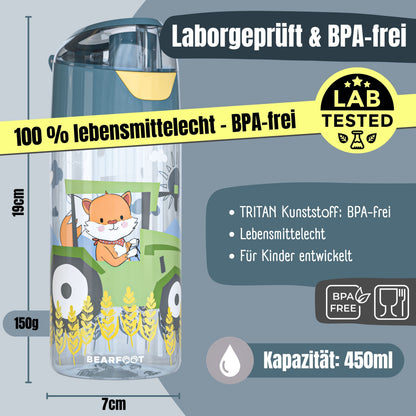 Trinkflasche Kinder, leichte Wasserflasche - Traktor Fuchs