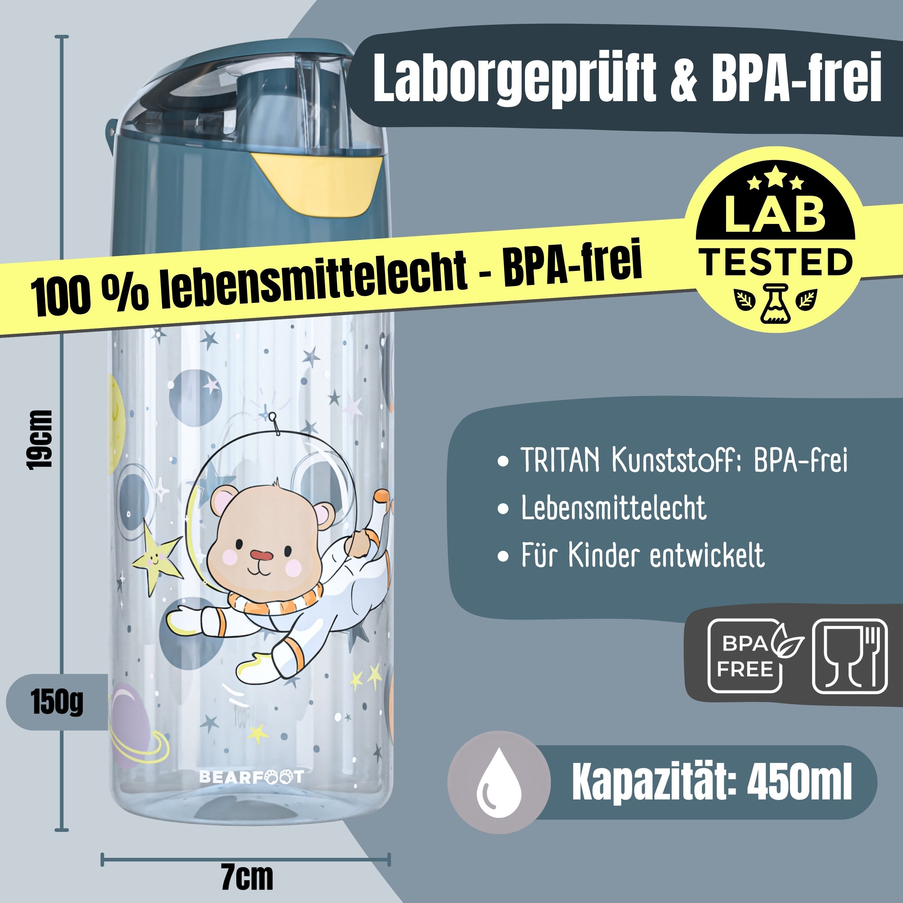Trinkflasche Kinder leichte Wasserflasche - Astronaut Bär