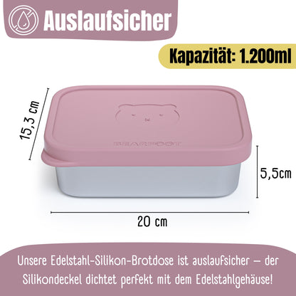 Brotdose Kinder Edelstahl mit Silikoneinsatz - Rosa