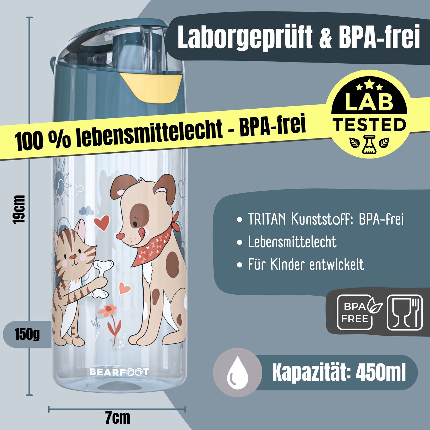 Botella para beber botella de agua ligera para niños - perro y gato azul