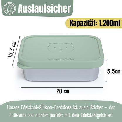 Brotdose Kinder Edelstahl mit Silikoneinsatz - Salbei