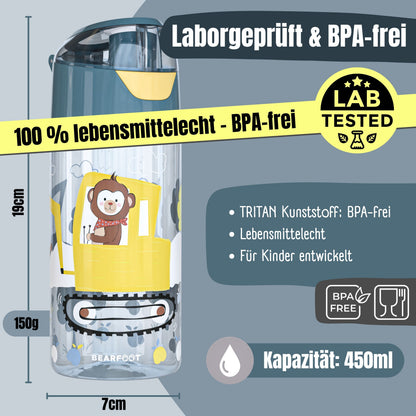 Trinkflasche Kinder, leichte Wasserflasche - Bagger &amp; Affe