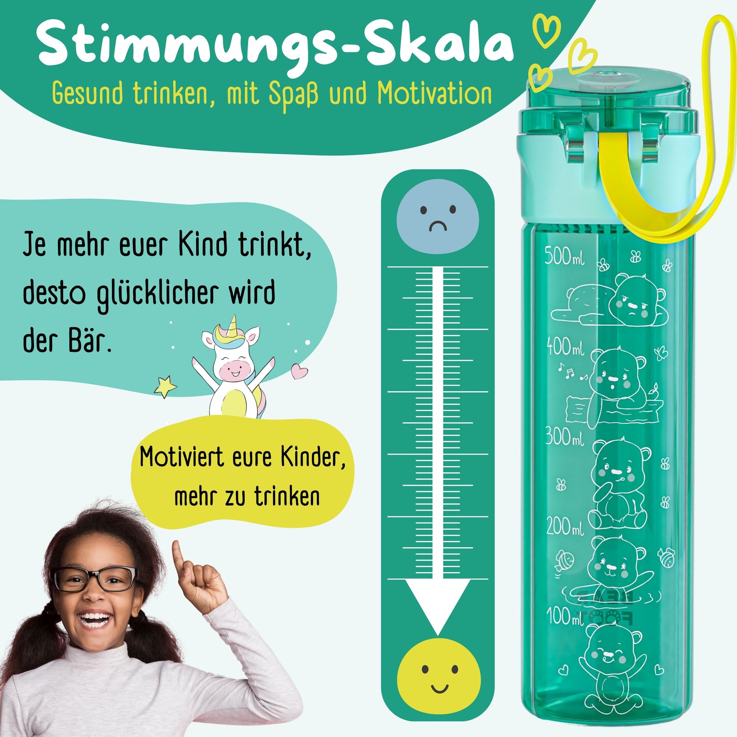 Kinderdrinkfles, 500 ml, licht - logo-mint