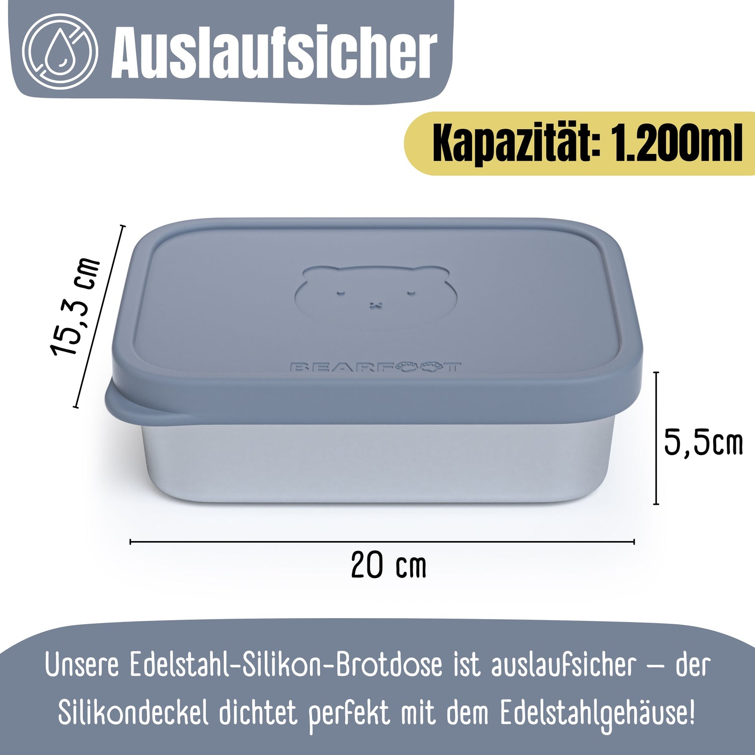 Brotdose Kinder Edelstahl mit Silikoneinsatz - Blau
