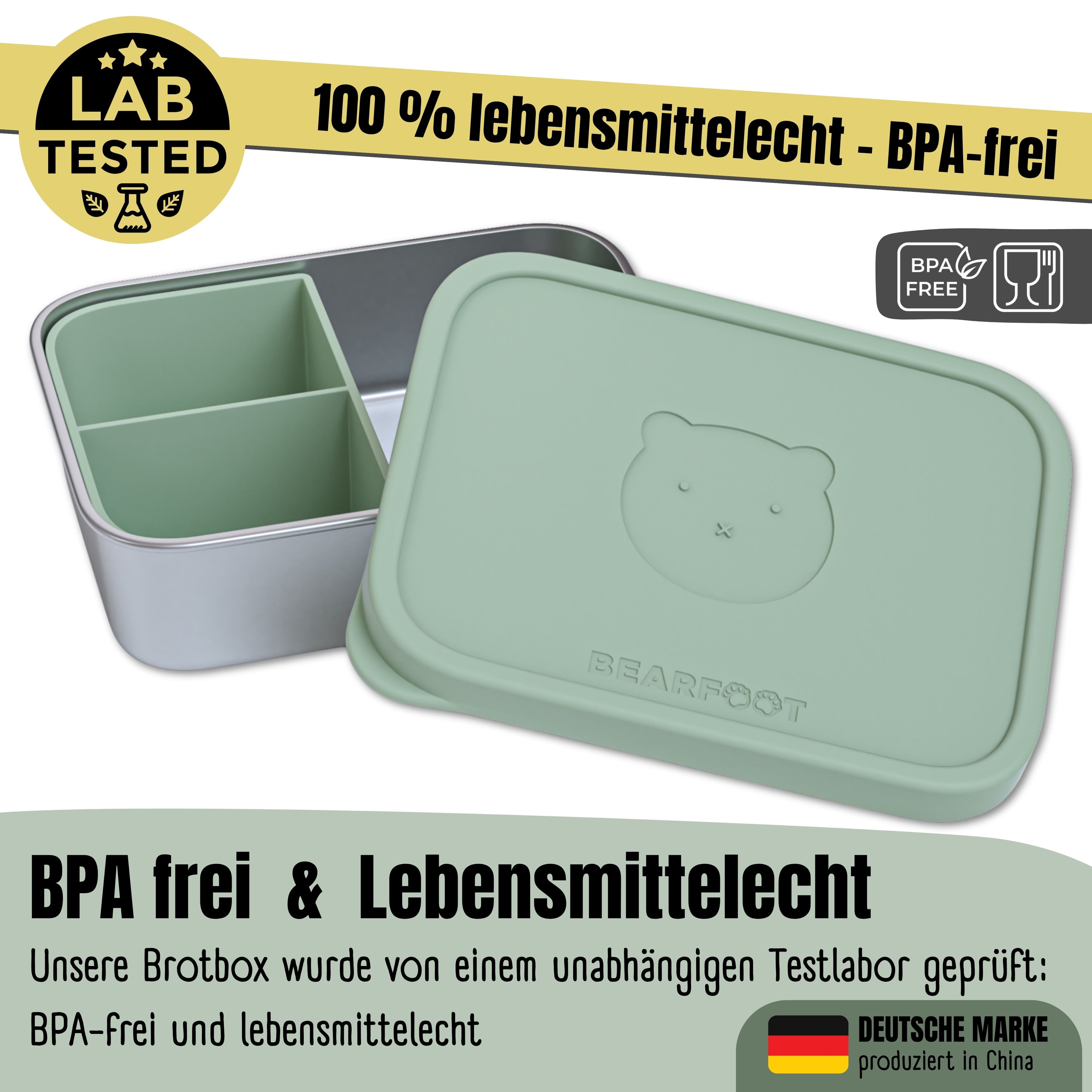 Brotdose Kinder Edelstahl mit Silikoneinsatz - Salbei
