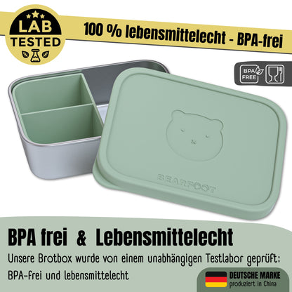 Brotdose Kinder Edelstahl mit Silikoneinsatz - Salbei